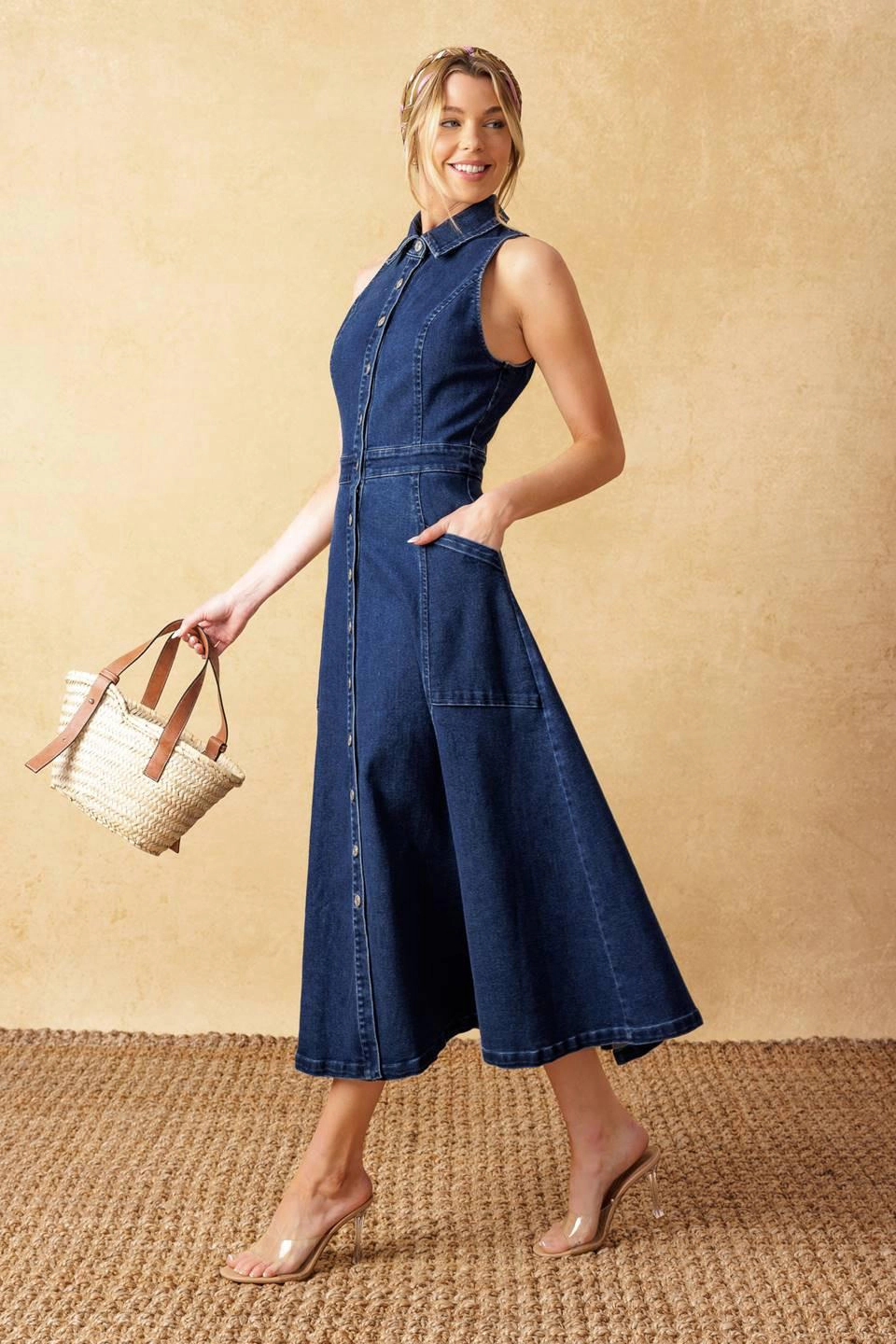 TRUEDAMES Women Cool Girl Denim Midi Dress