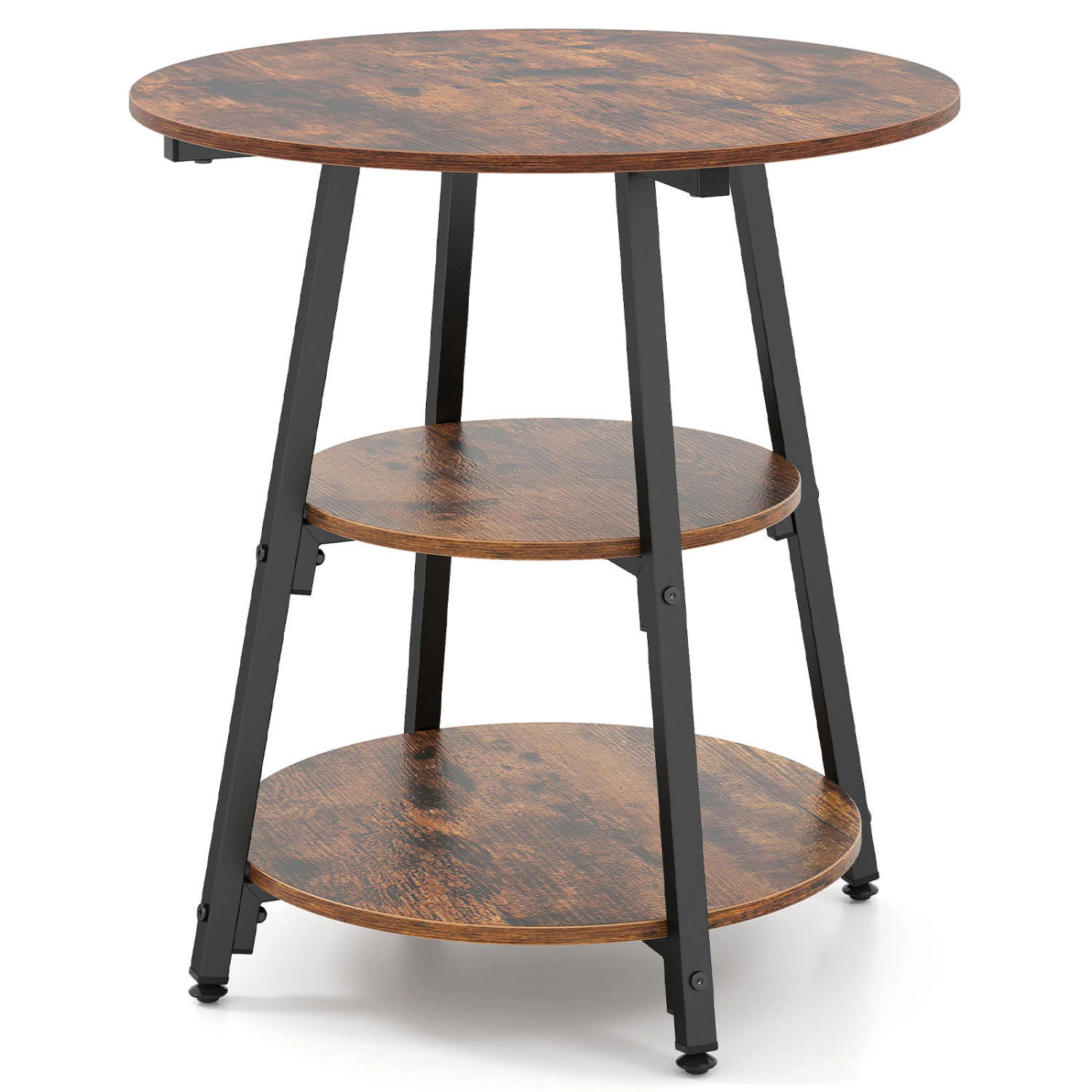 LJG Set of Industrial Side Tables with 3-Tier Shelves & Metal Frame for Small Space