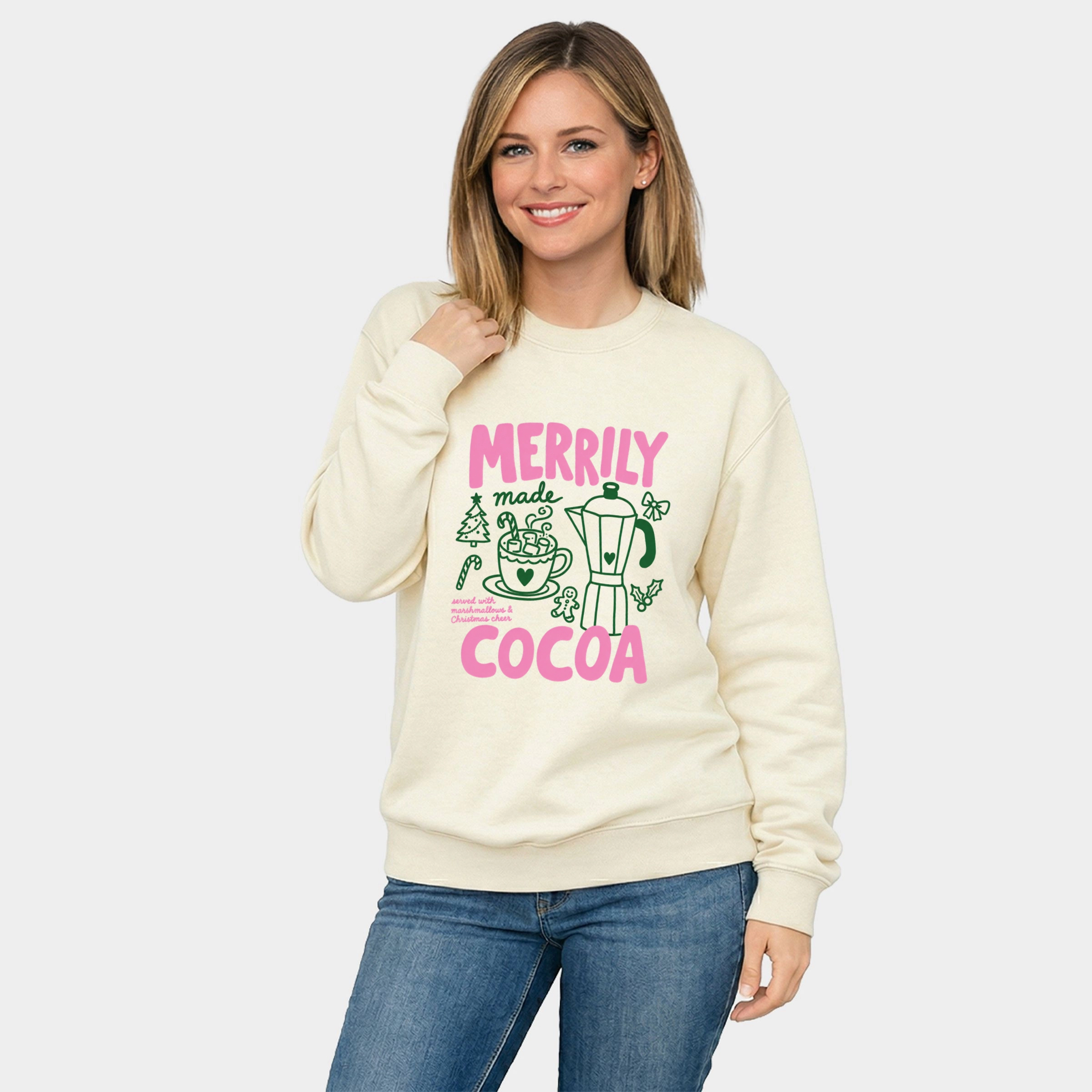 Simply Sage Market - Women's Graphic Sweatshirt Merrily Made Cocoa Pink