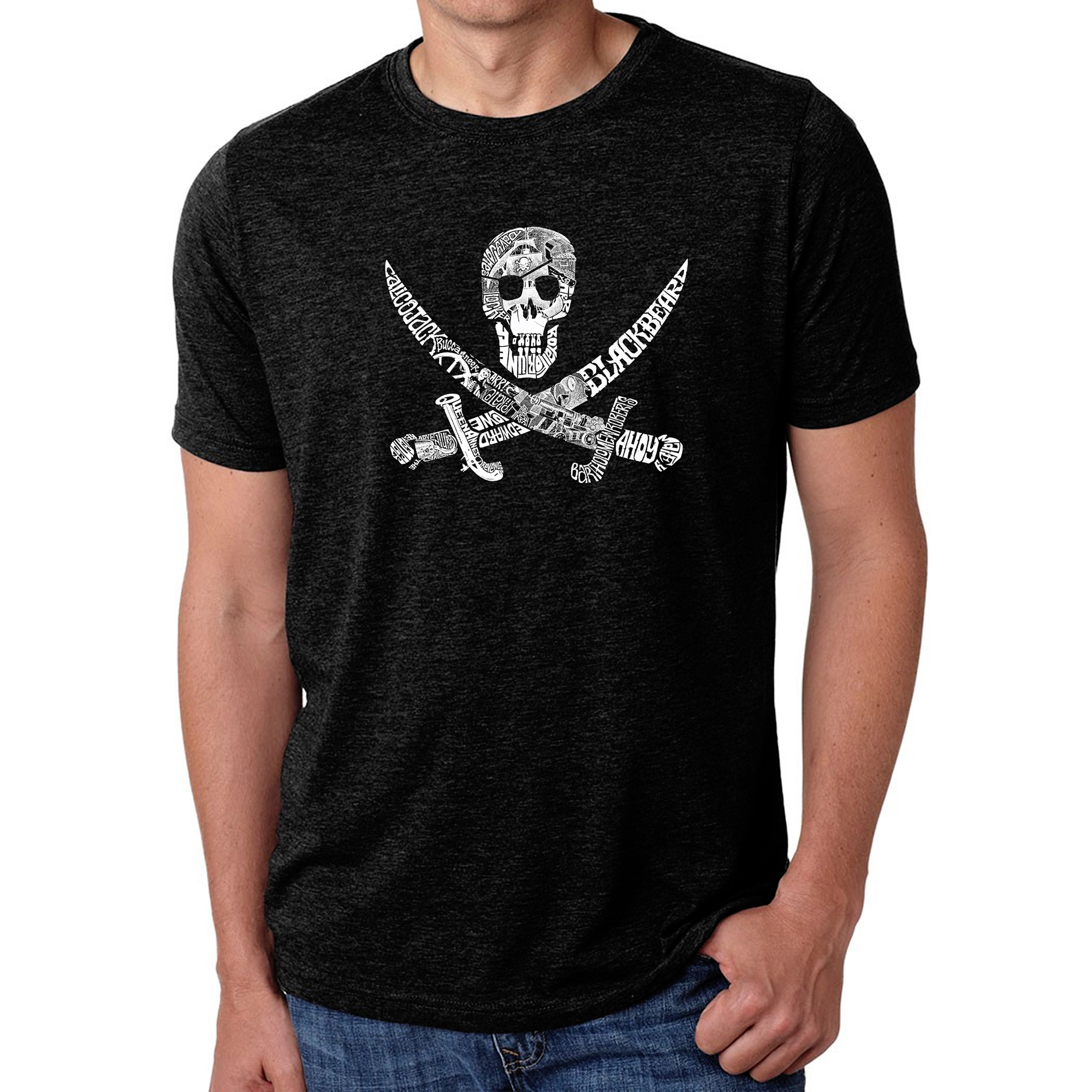 LA Pop Art Men's Cotton/Poly Blend Word T-Shirt - Pirate Captains Ships and Imagery