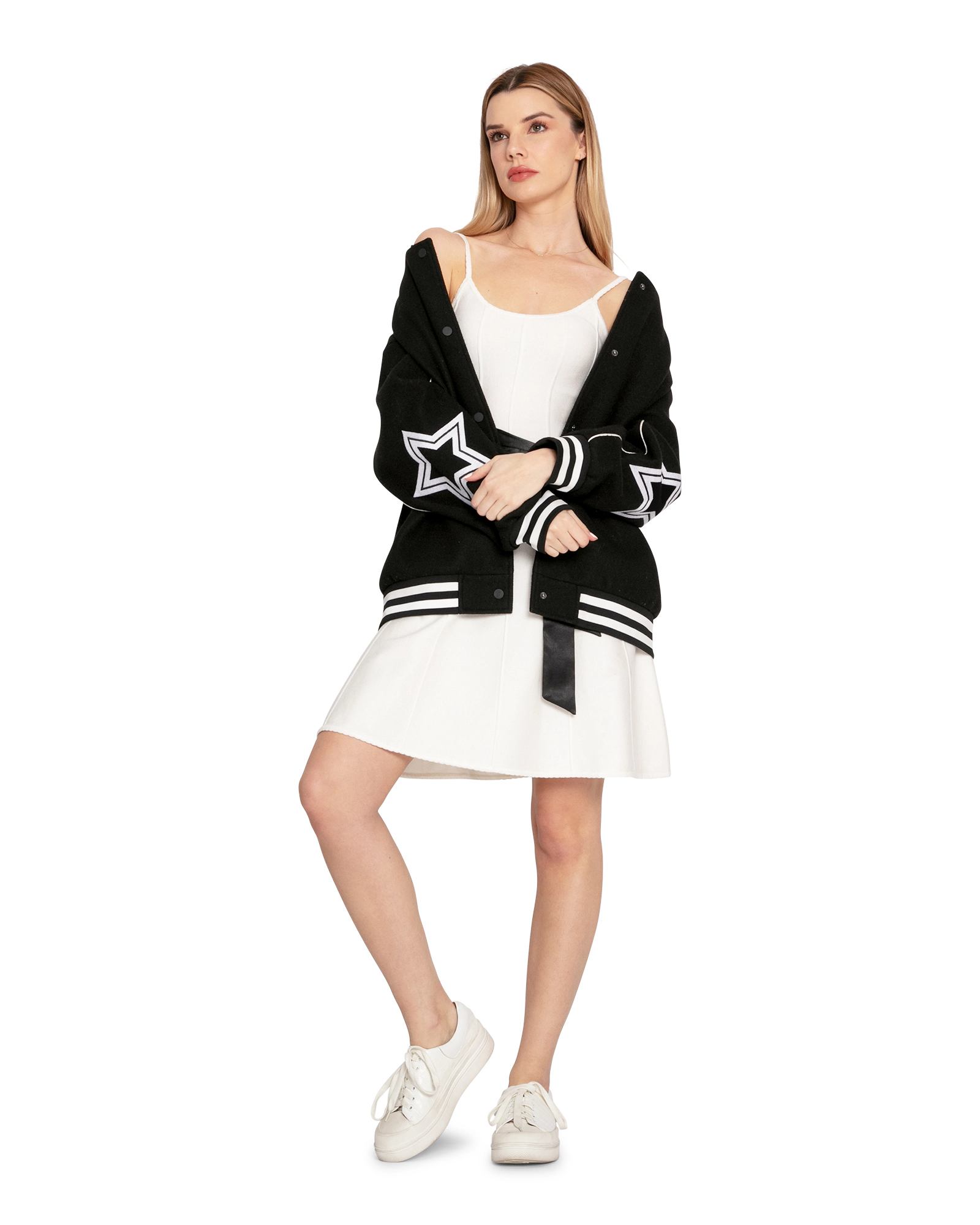 Belle & Bloom Womens Hold Me Close Letterman Bomber