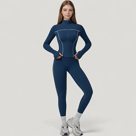 Anna-Kaci Women's Fitted Zip-Up Activewear Jacket with High Collar Long Sleeves and Contour Seaming for Workout Wear
