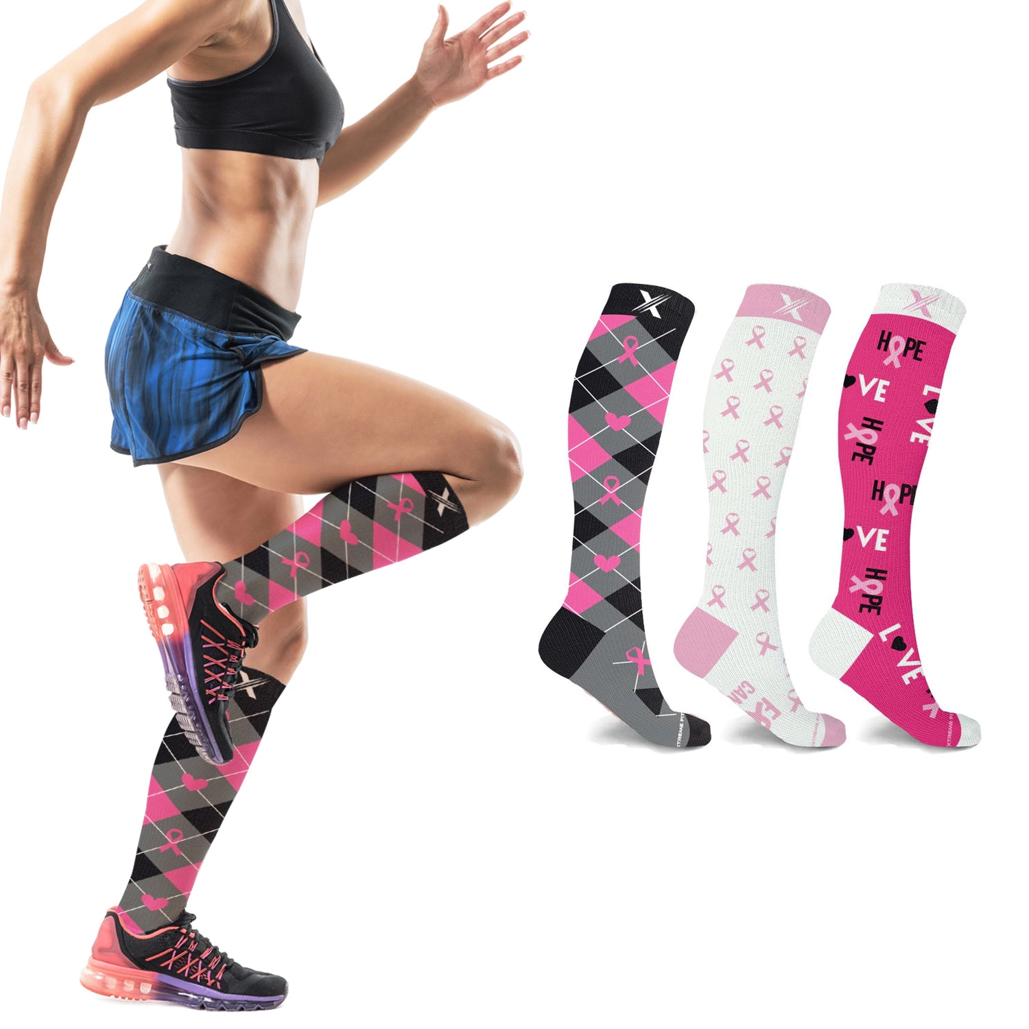 Extreme Fit Cancer Awareness Compression Socks