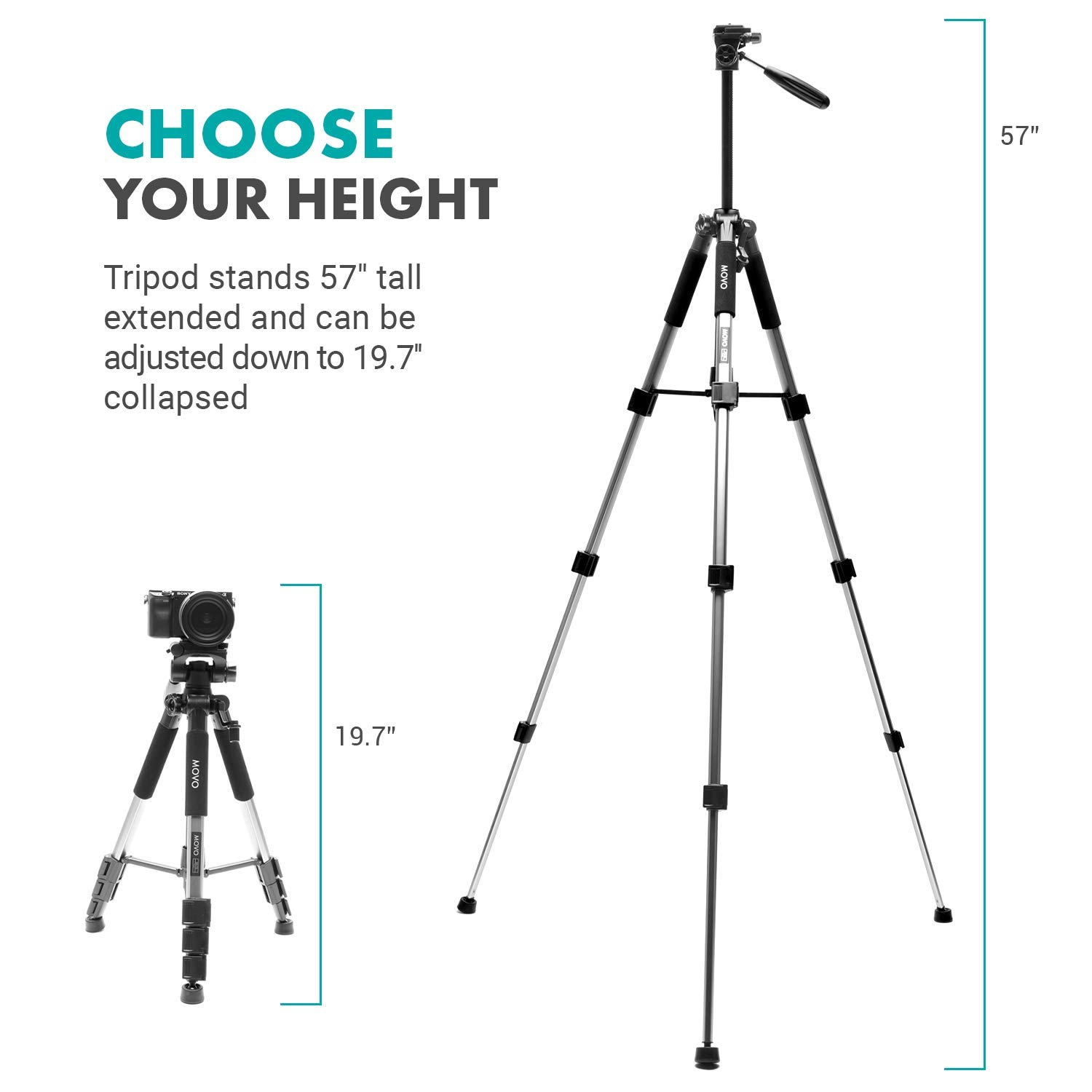 Movo MV-T5 Full-Size Aluminum Tripod with Video Pan Head