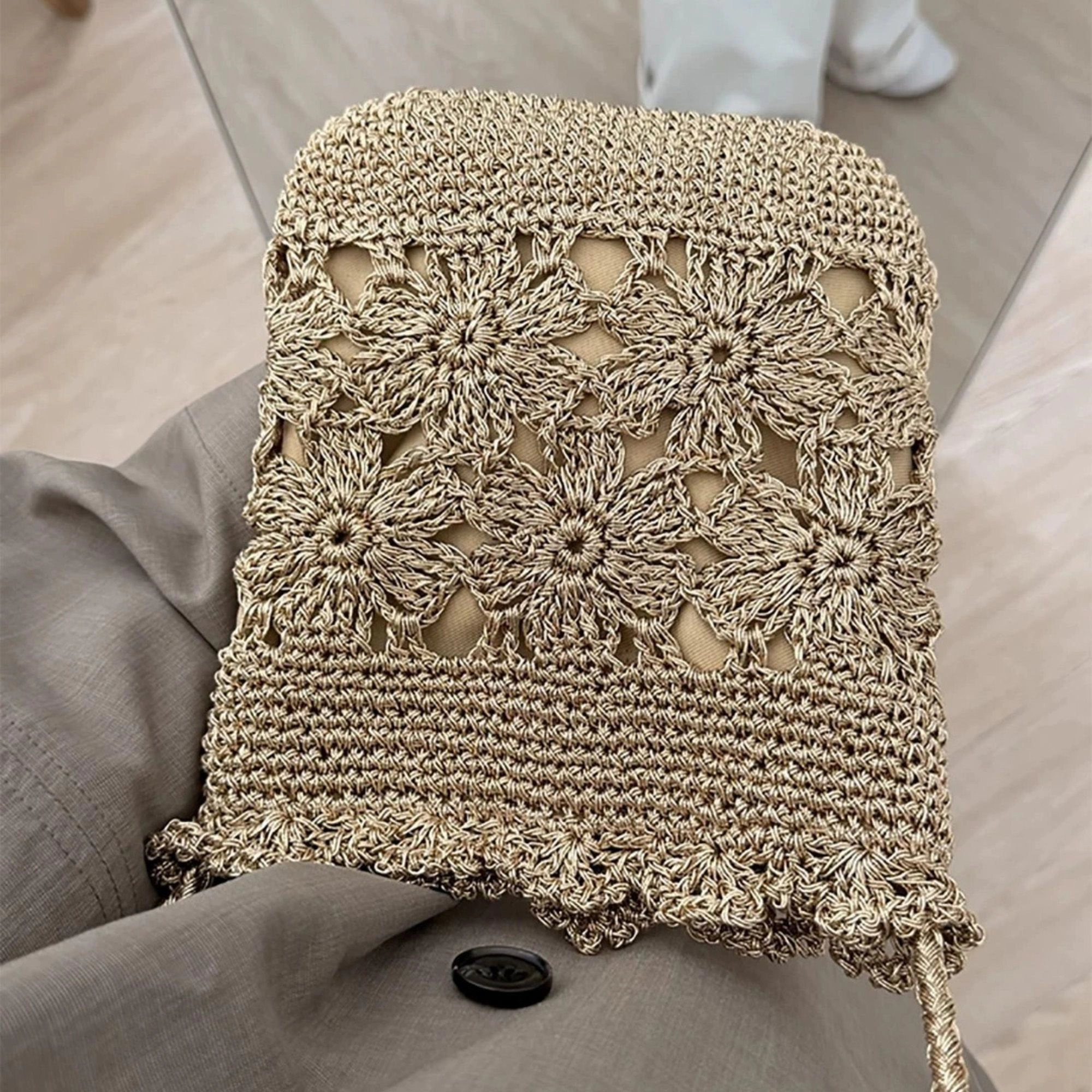Alilang Women's Hand-Crocheted Small Crossbody Bag with Hollow Flower Design for Casual Everyday Wear