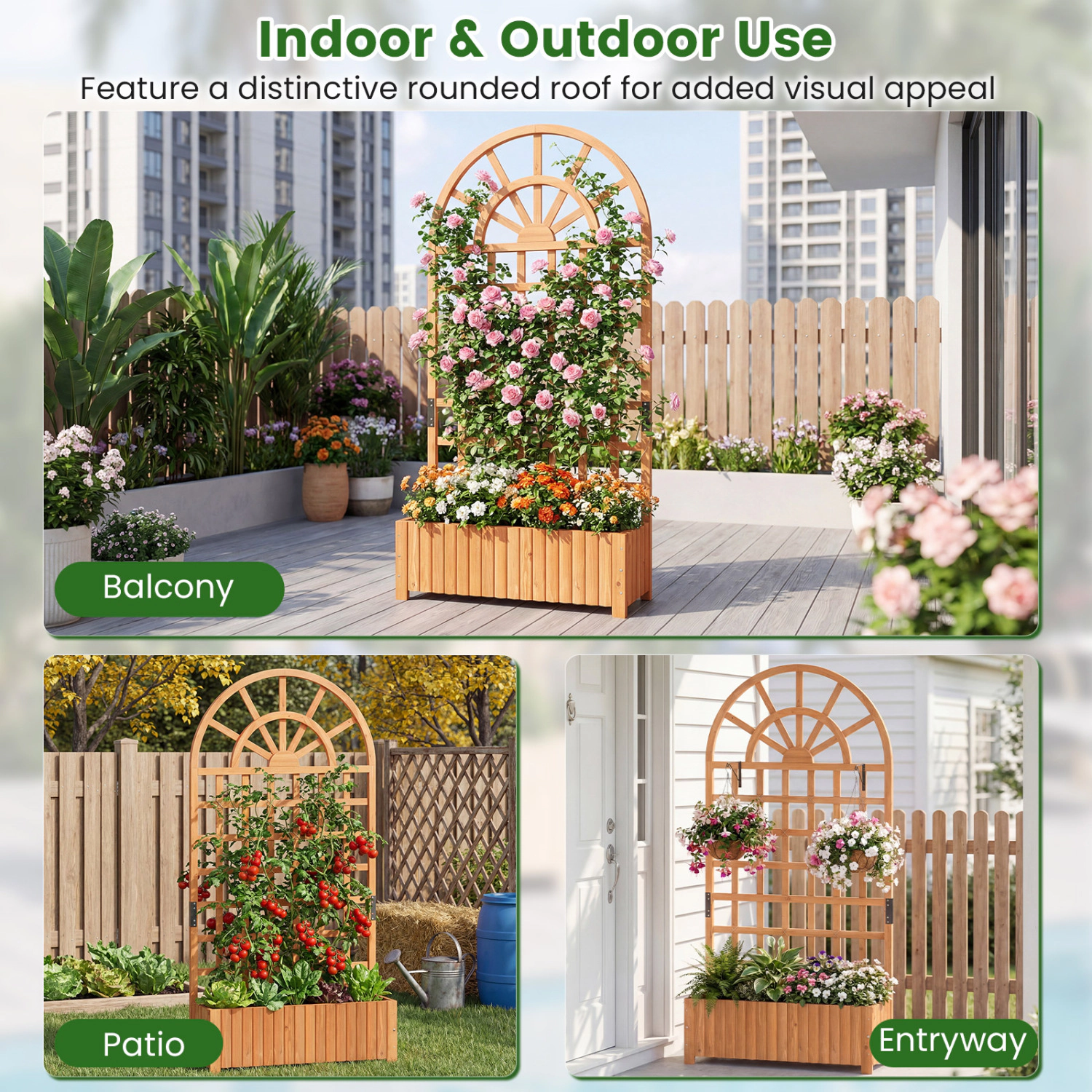 Hivvago Set of 2 Raised Planter Boxes with Trellis