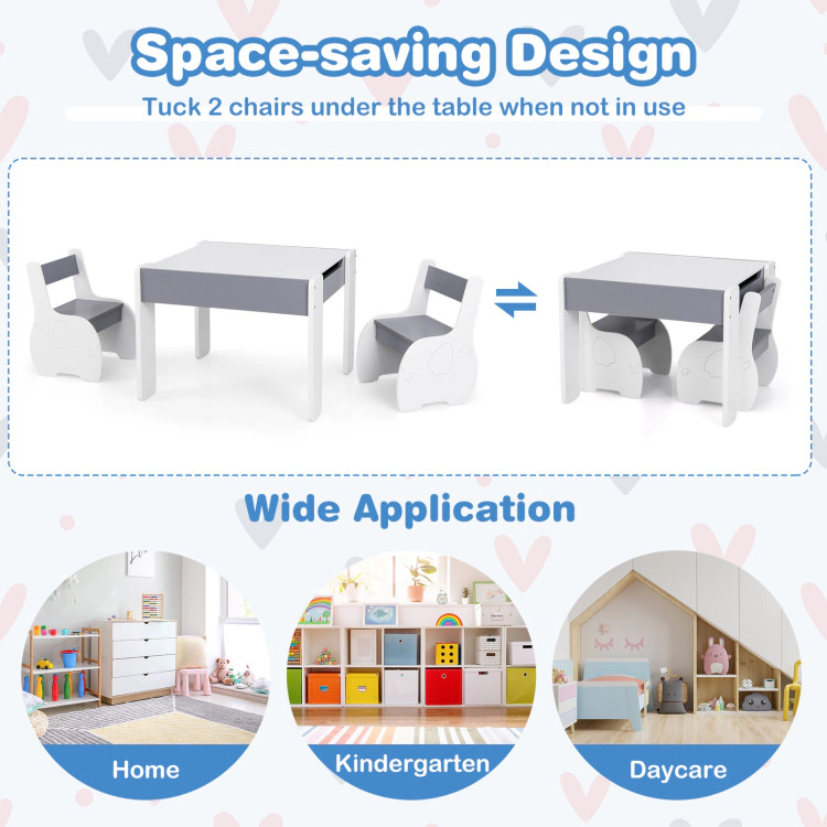 Hivvago 4-In-1 Wooden Activity Kids Table And Chairs With Storage Detachable Blackboard