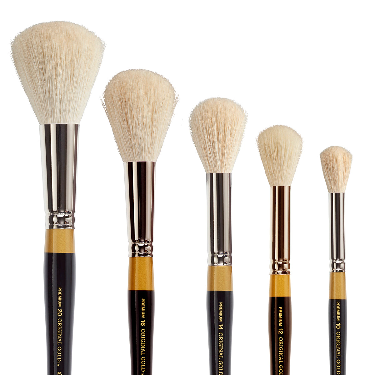 KINGART Original Gold 9265 5-Piece Round Mop Brush Set, Sizes 10–20