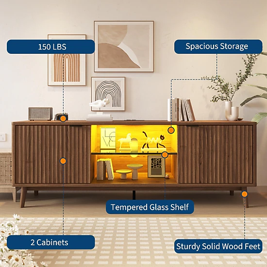 BebreezChic TV Stand Entertainment Center with Storage Cabinets,Media TV Console Table for UP to 80" Television Stands