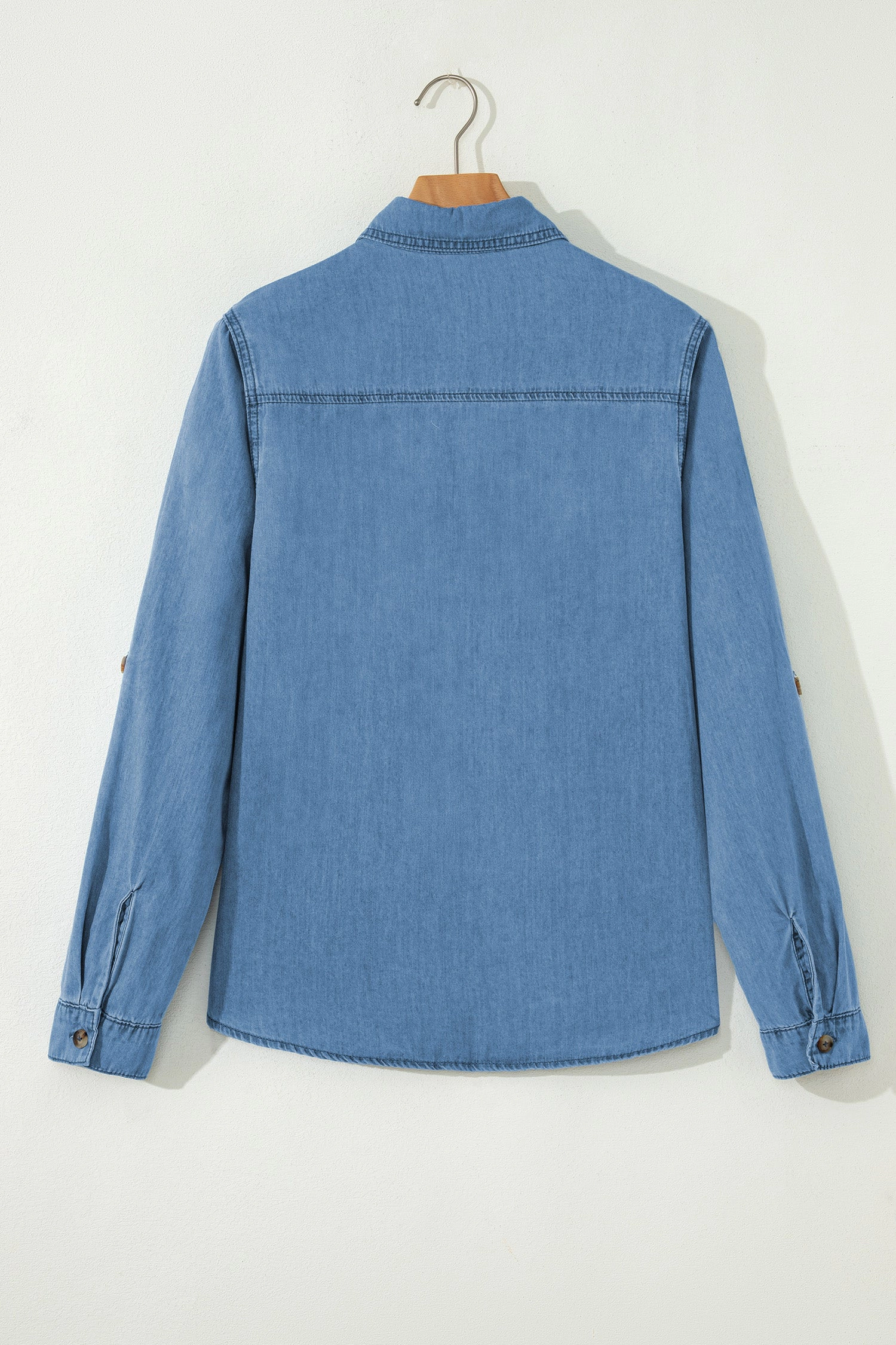 19092 Makenna Myosotis Slim Denim Shirt - Lightweight Cotton, Roll-Tab Sleeves