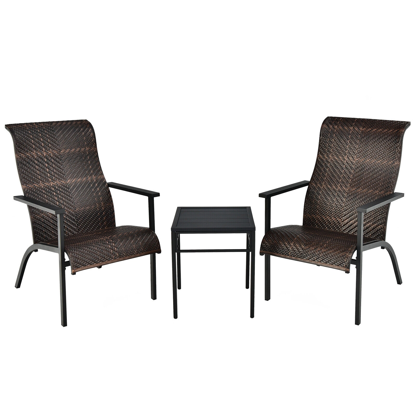 SUGIFT Patio Conversation Bistro Set with High Backrest & Armrest 330-lb Chair Capacity 110-lb Table Capacity Mix Brown
