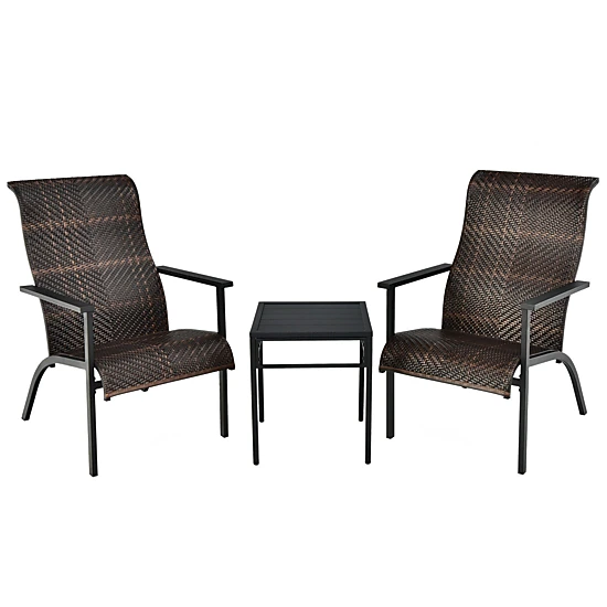 SUGIFT Patio Conversation Bistro Set with High Backrest & Armrest 330-lb Chair Capacity 110-lb Table Capacity Mix Brown