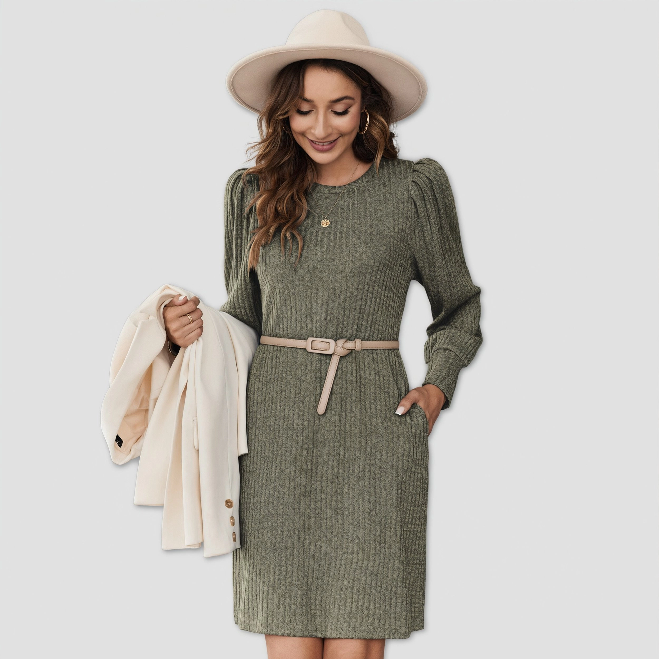 Zeagoo Women's Round Neck Long Sleeve Sweater Dress