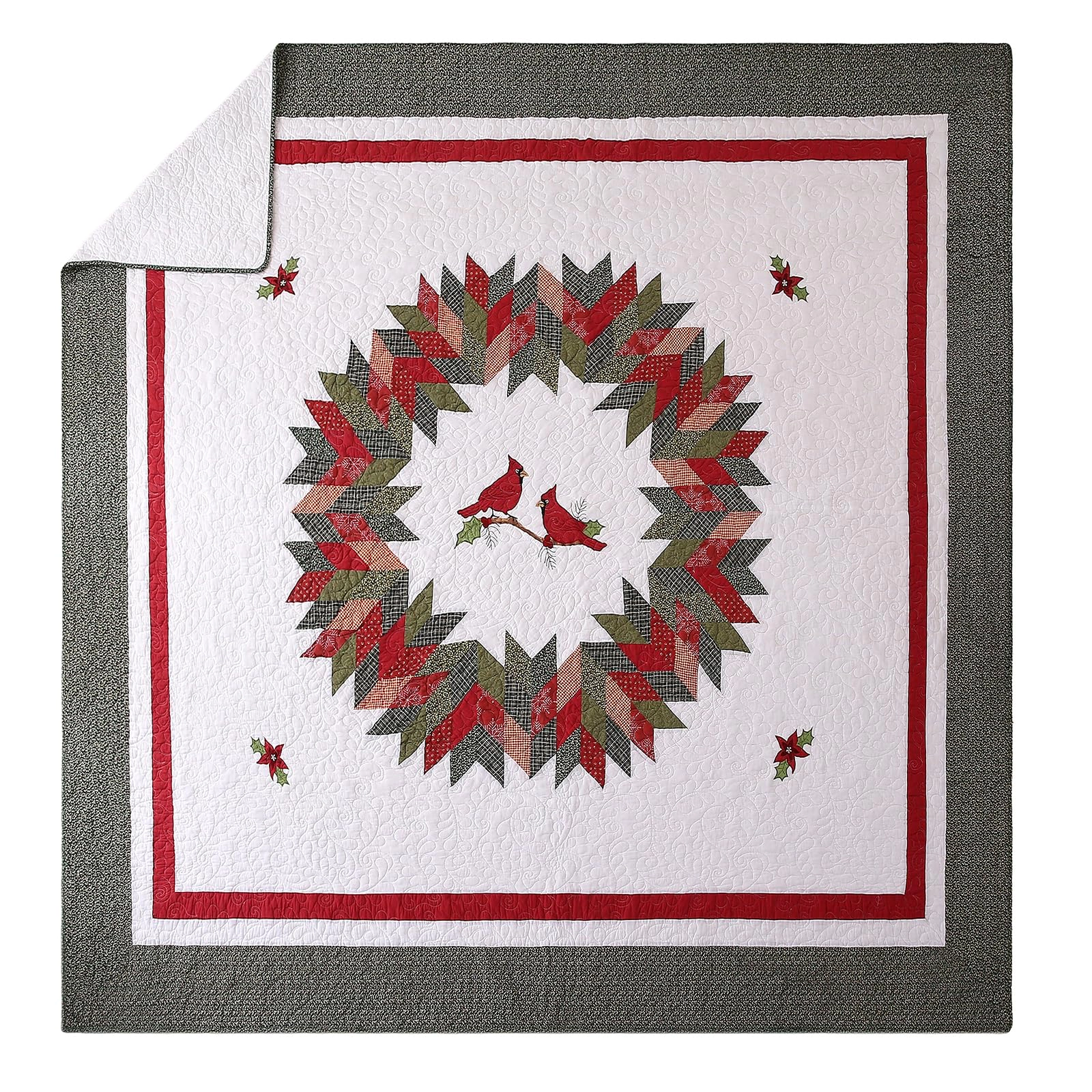 PUPWE Farmhouse Green 2 Piece Embroidered Flquilted Bedspread Quilt Setton Reversible Patchwork Coverlet