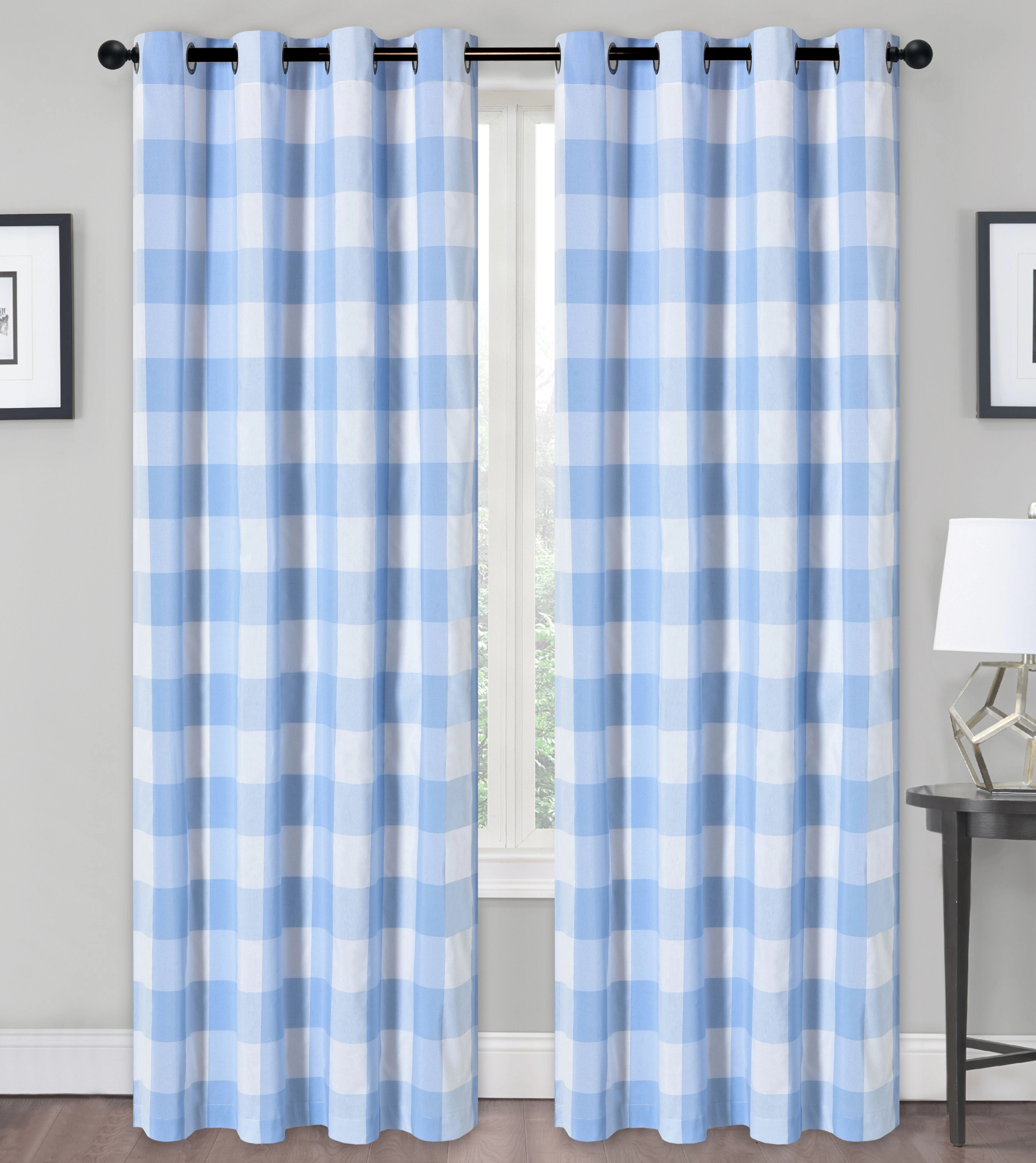 Kate Aurora Country Farmhouse Living Classic Buffalo Plaid Checkered Single Grommet Top Window Curtain Panel
