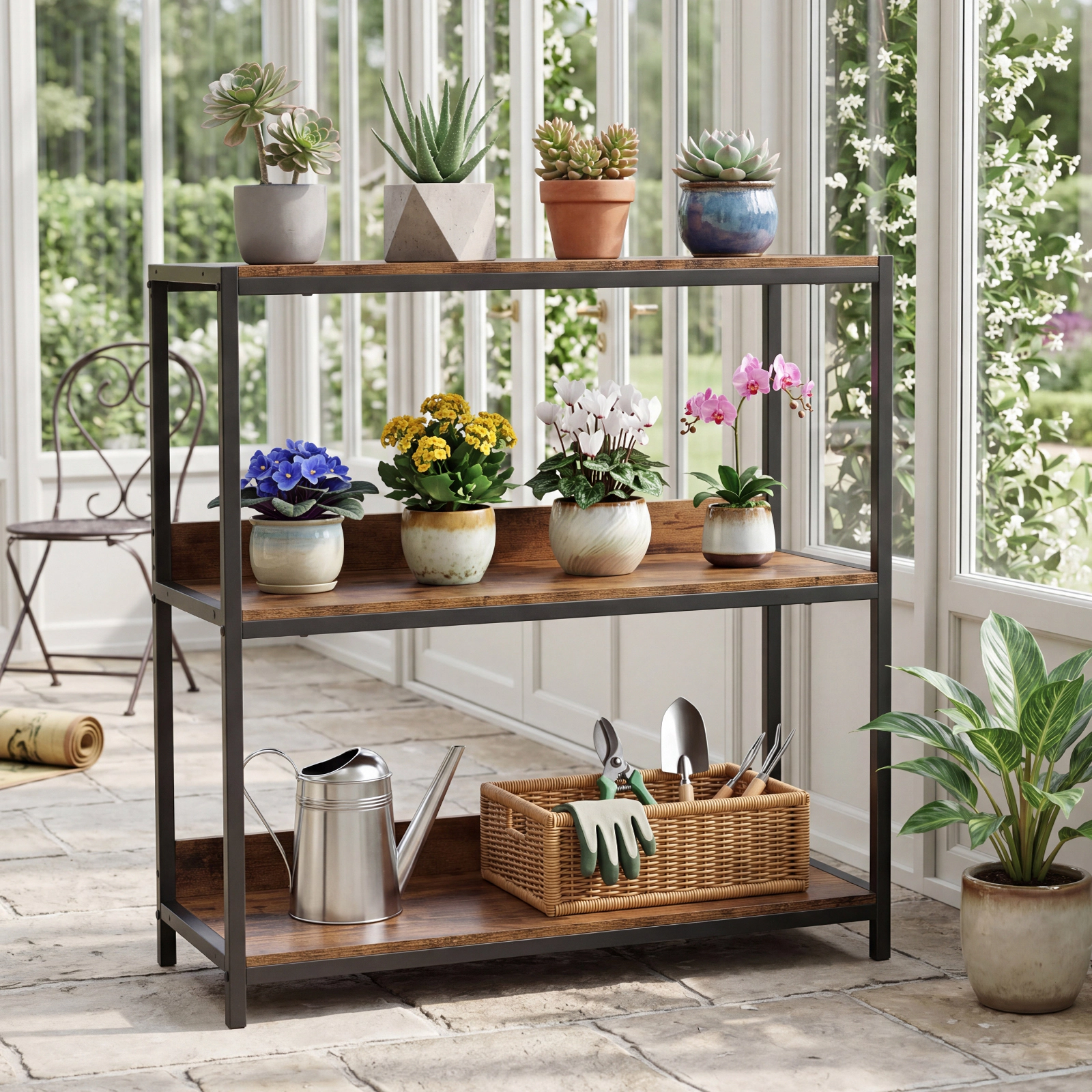 Costway 2 PCS 3-Tier Bookshelf, Industrial Small Bookcase with Wooden Shelves & Metal Frame