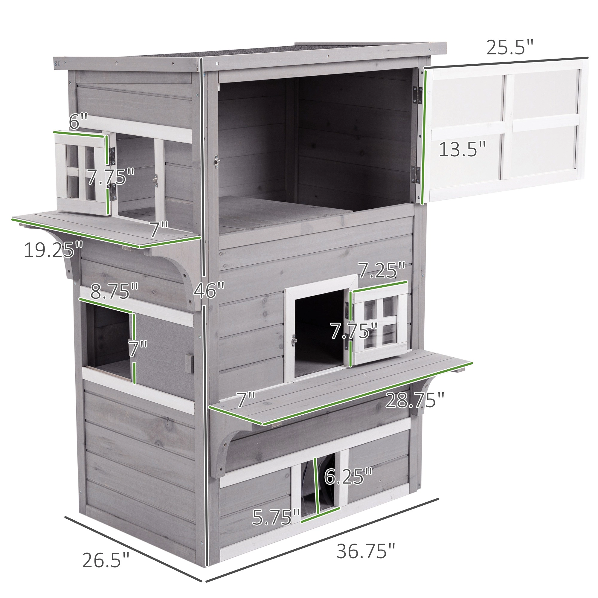 HONGGE Outdoor Cat House 3-Tier Kitty Shelter with 5 Escape Doors Weather Resistant