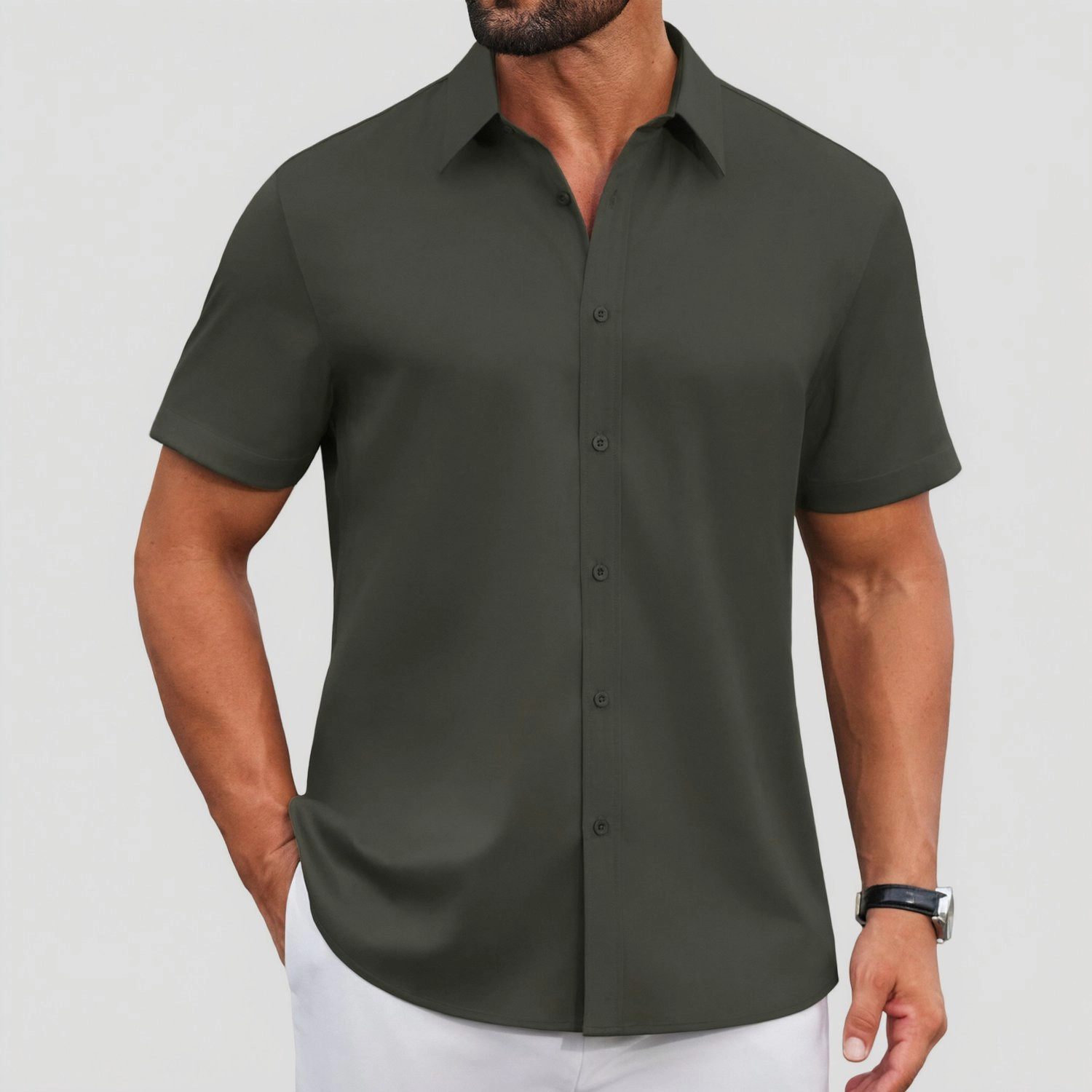 COOFANDY Mens Dressy Short Sleeve Shirts  Lapel Collar Button Down Casual Tops