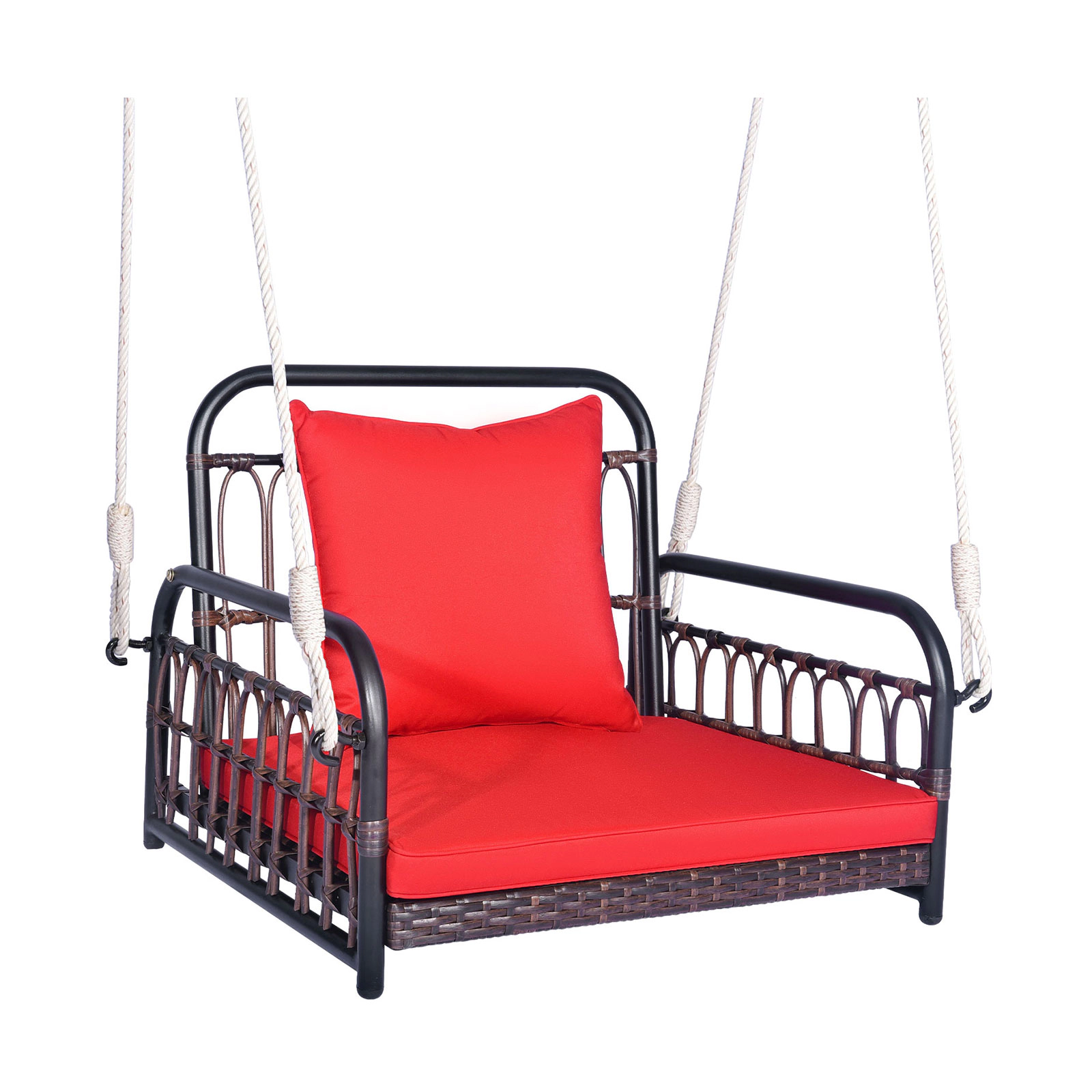 LJG Patio Rattan Porch Swing Hammock Chair with Seat Cushion