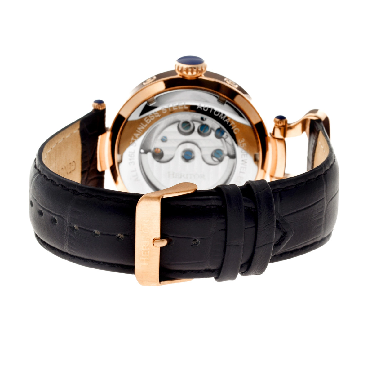 Heritor Automatic Ganzi Semi-Skeleton Leather-Band Watch