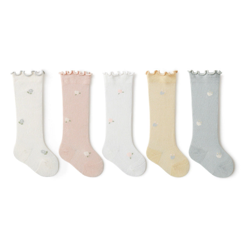 MyKids-USA Baby Girl Floral Embroidered Breathable Knee Socks