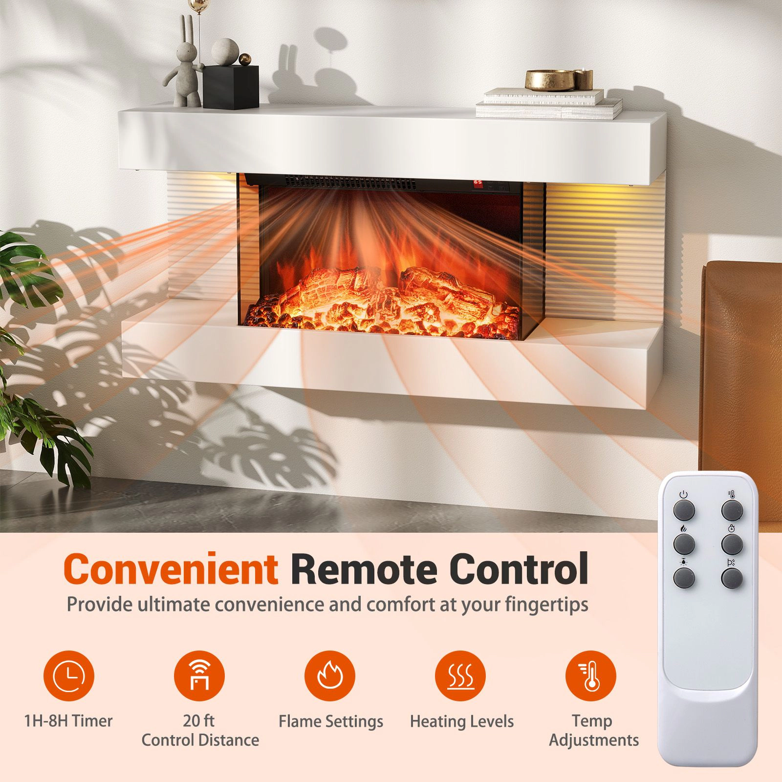 SlickBlue 32 Inch Wall Fireplace Heater with Floating Mantel