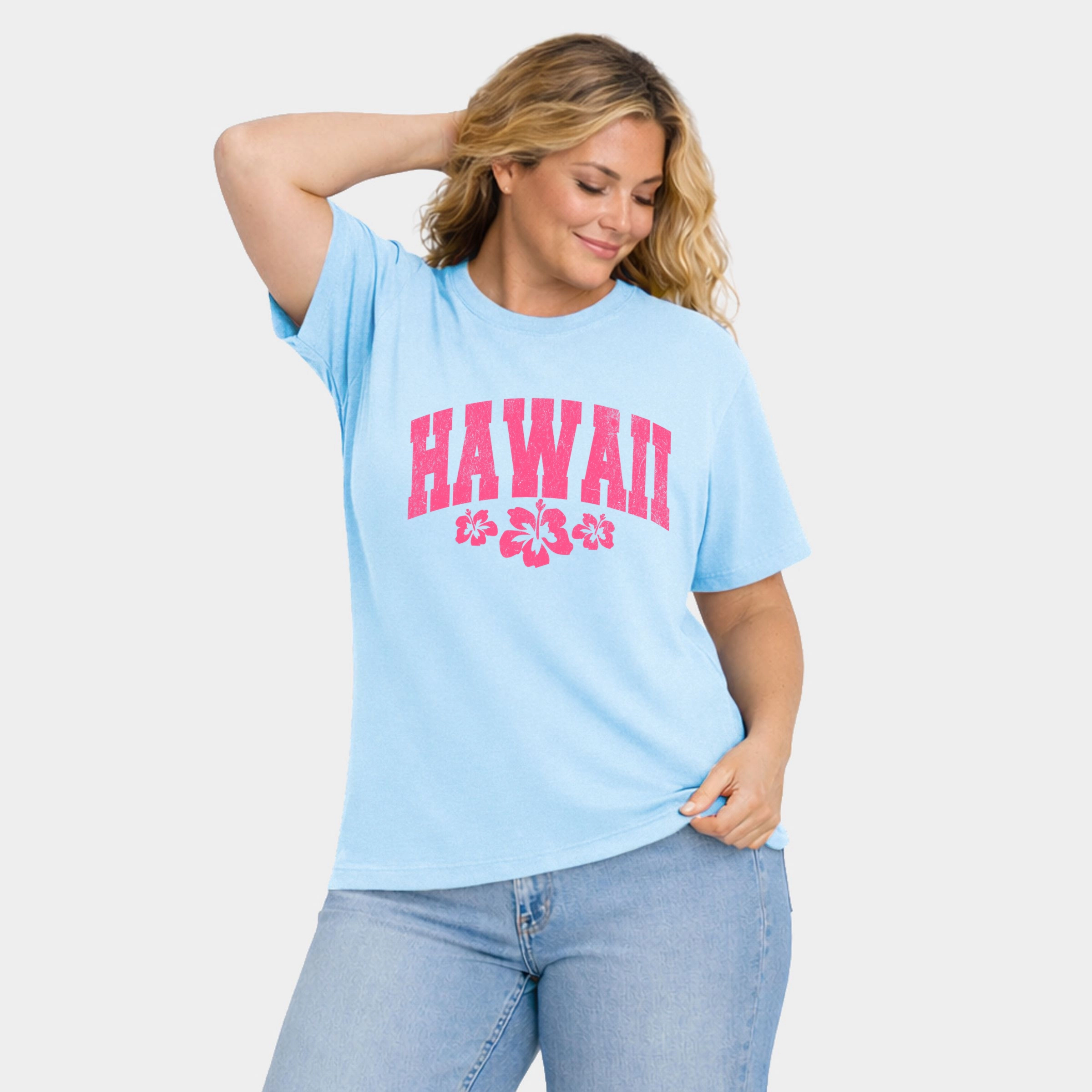 Simply Sage Market - Hawaii Varsity Grunge Women's Plus Sized Garment Dyed Graphic T-Shirt