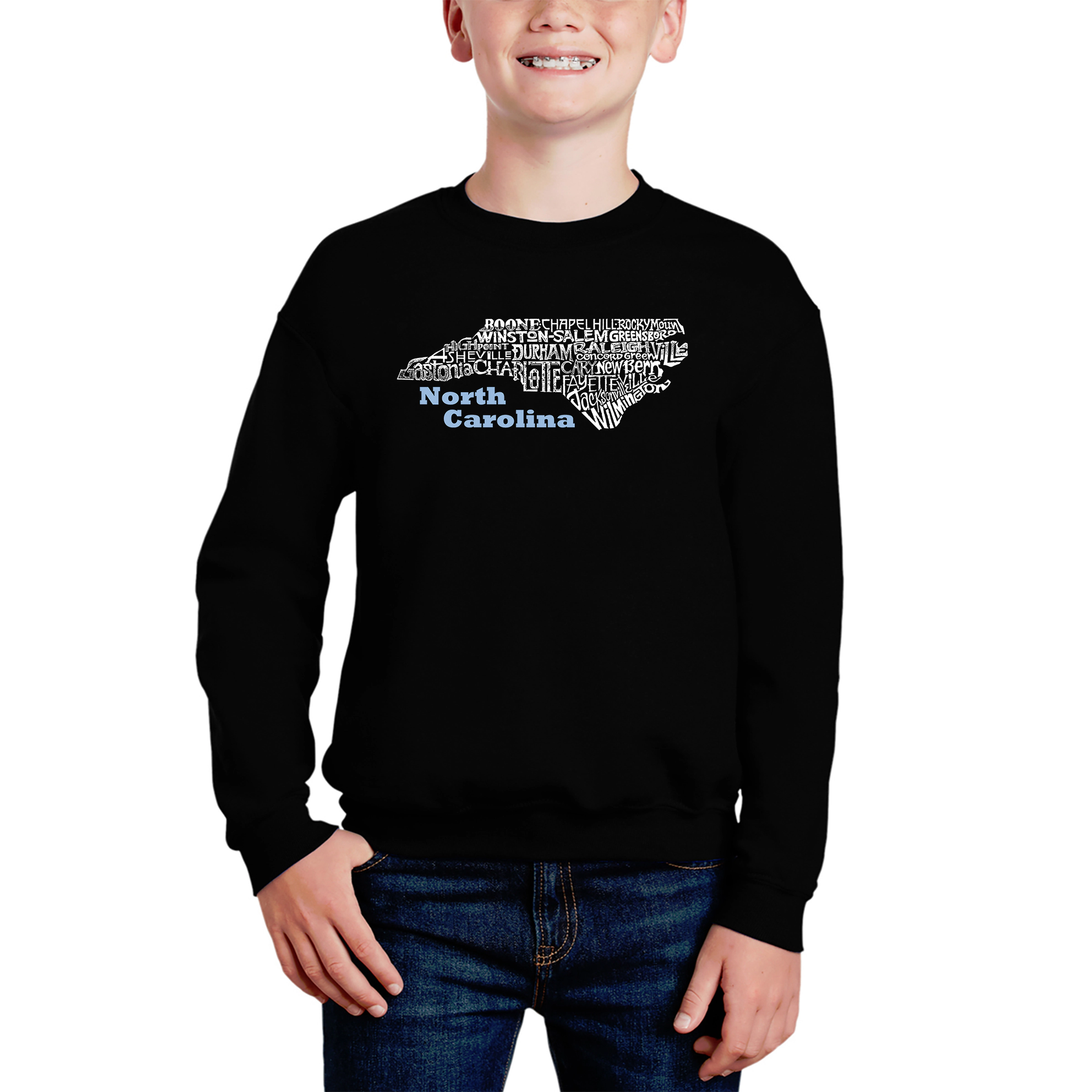 LA Pop Art Boy's Word Sweatshirt - North Carolina