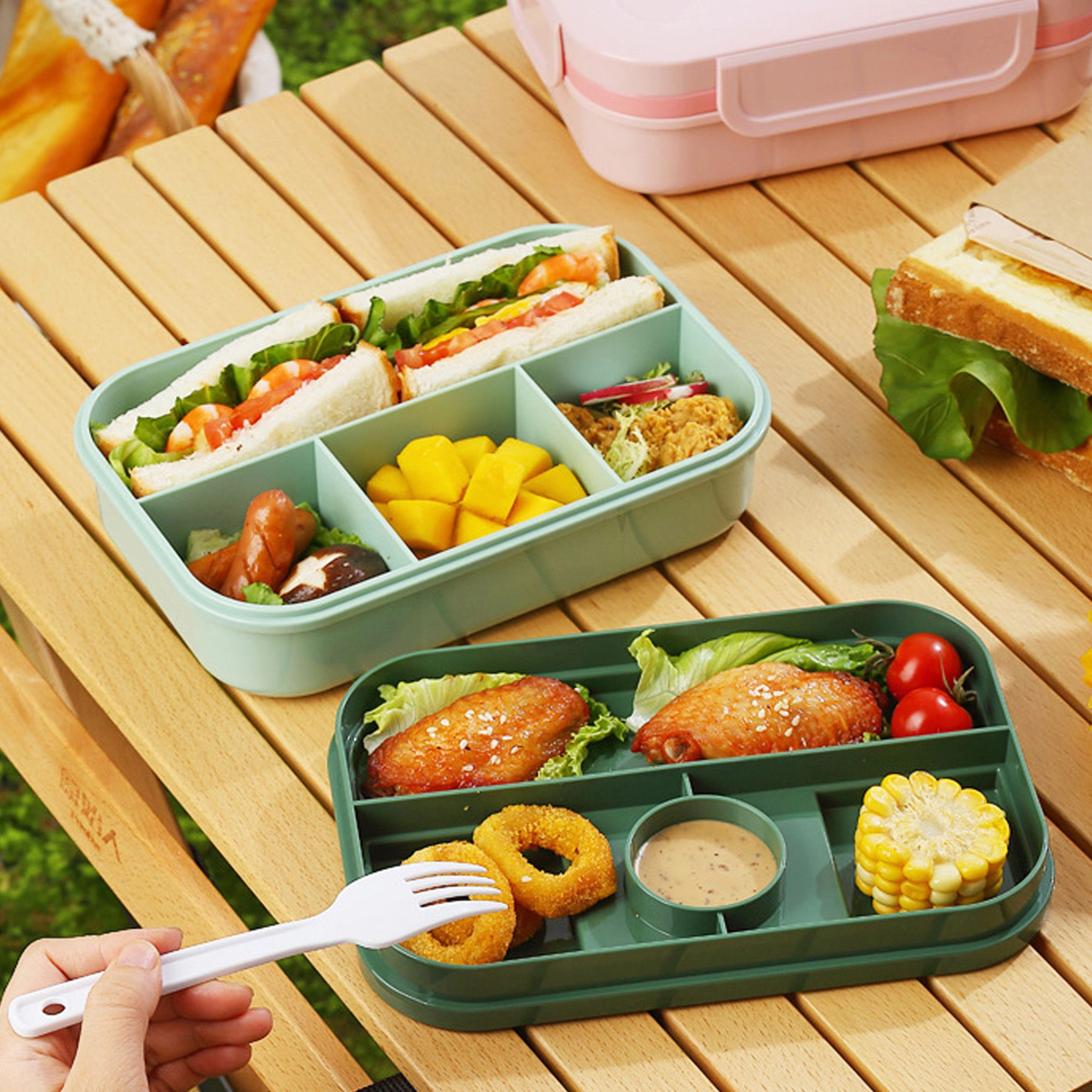 Alilang Women Bento Lunch Box Plastic Food Container with Compartments Leak Resistant Lid Meal Prep Storage 9.3x3x6.4