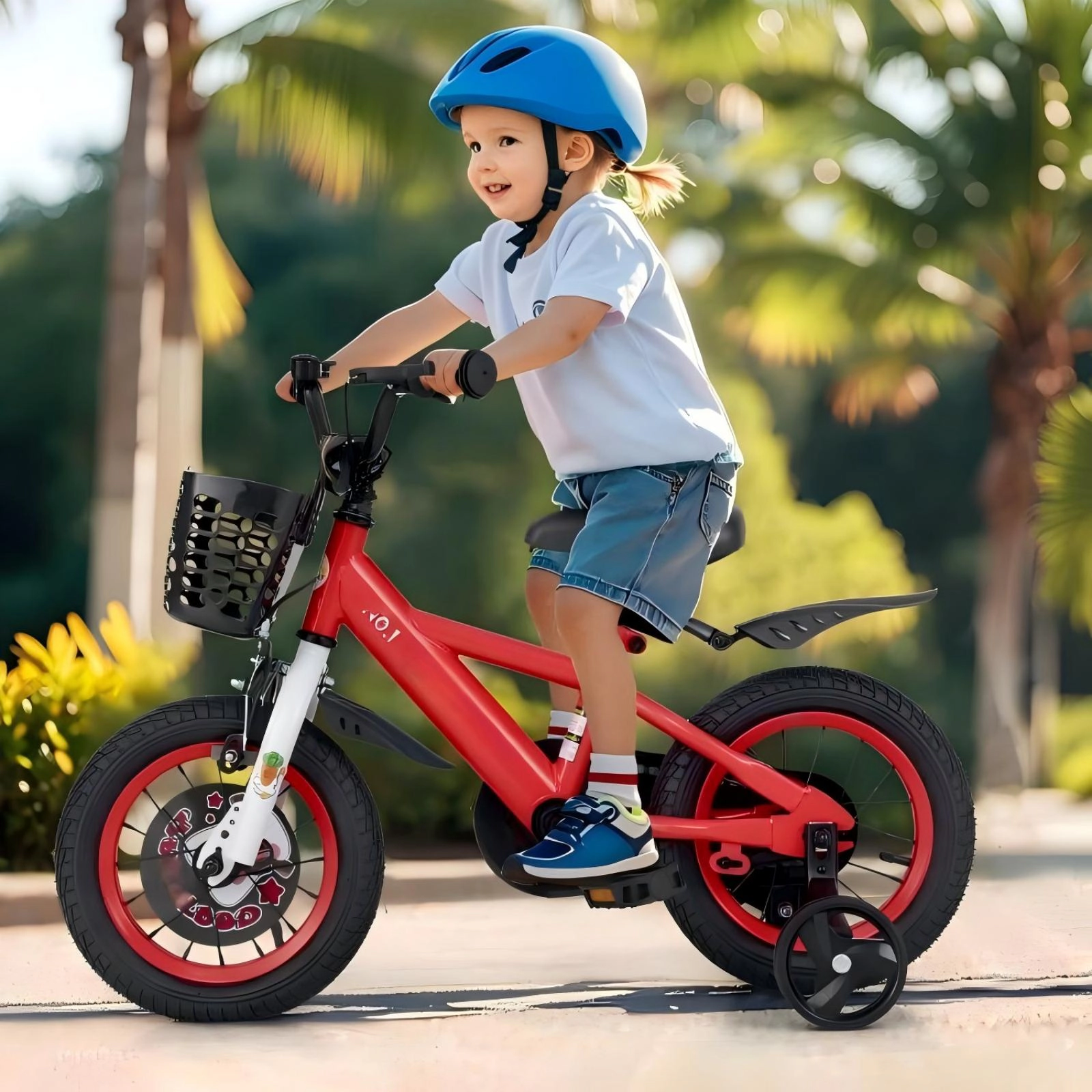 SUGIFT Adjustable 12-Inch Kids Bicycle with Double Brake and Storage Basket 110-lb Capacity Ages 3-4 Years Red