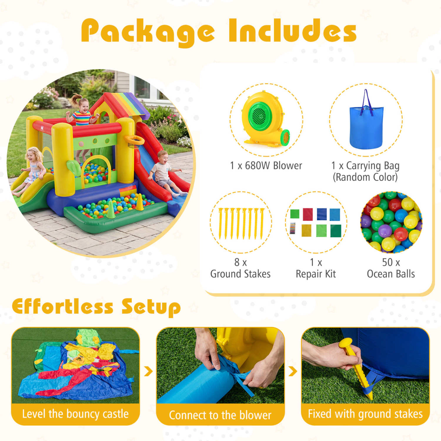 Hivvago Inflatable Bounce Castle with Double Slides and 735W Blower