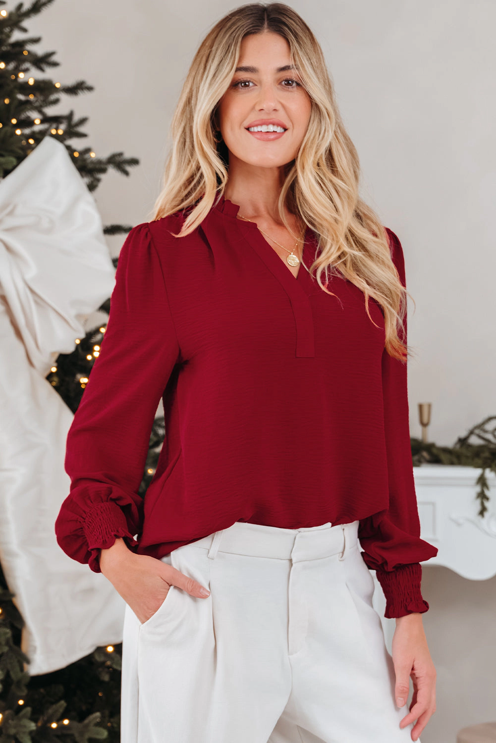 Threaded Pear Women's Karimya Long Sleeve Blouse Top