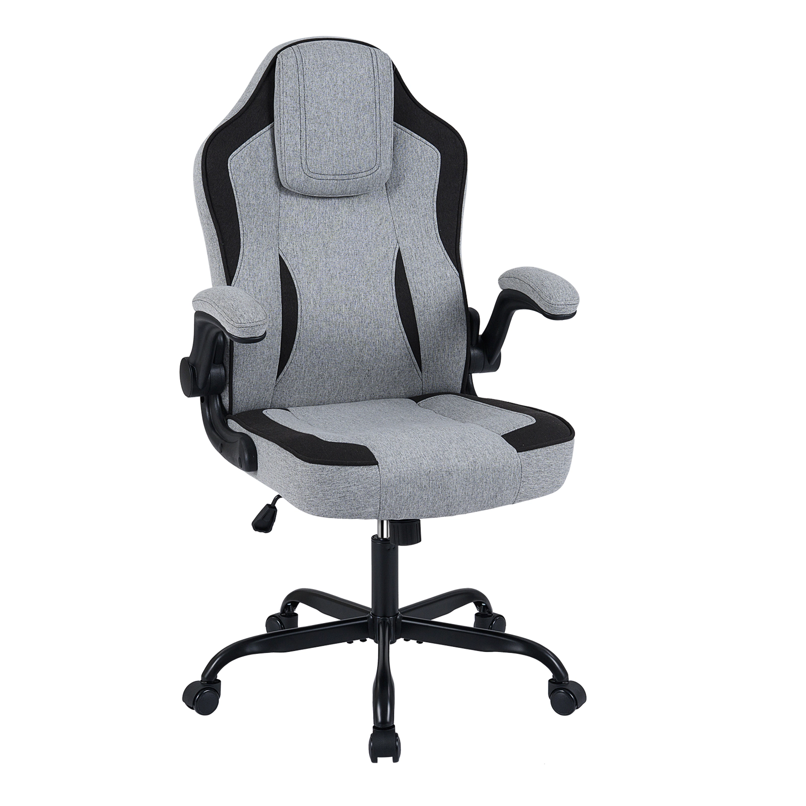 SUGIFT High Back 275-lb Capacity Gray Linen Ergonomic Computer Desk Chair with 90-Degree Flip-up Arms