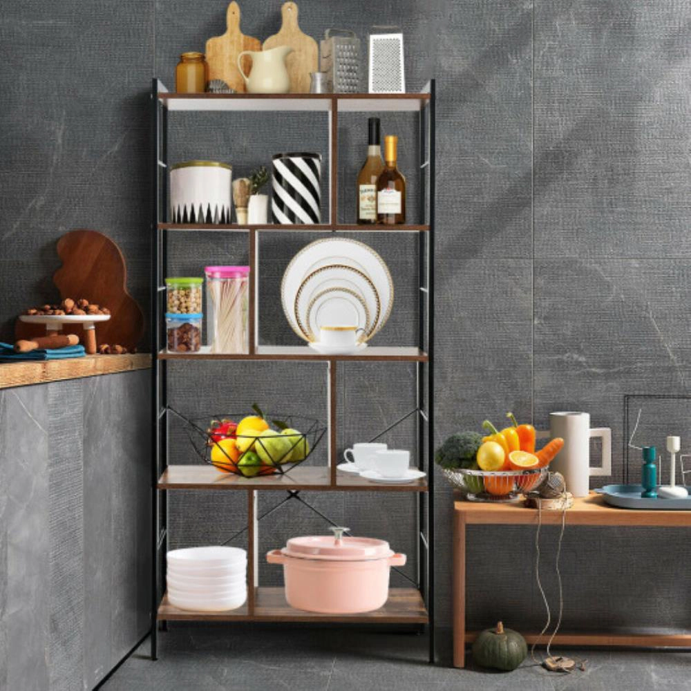 Hivvago 4-Tier Industrial Freestanding Bookshelf with Metal Frame