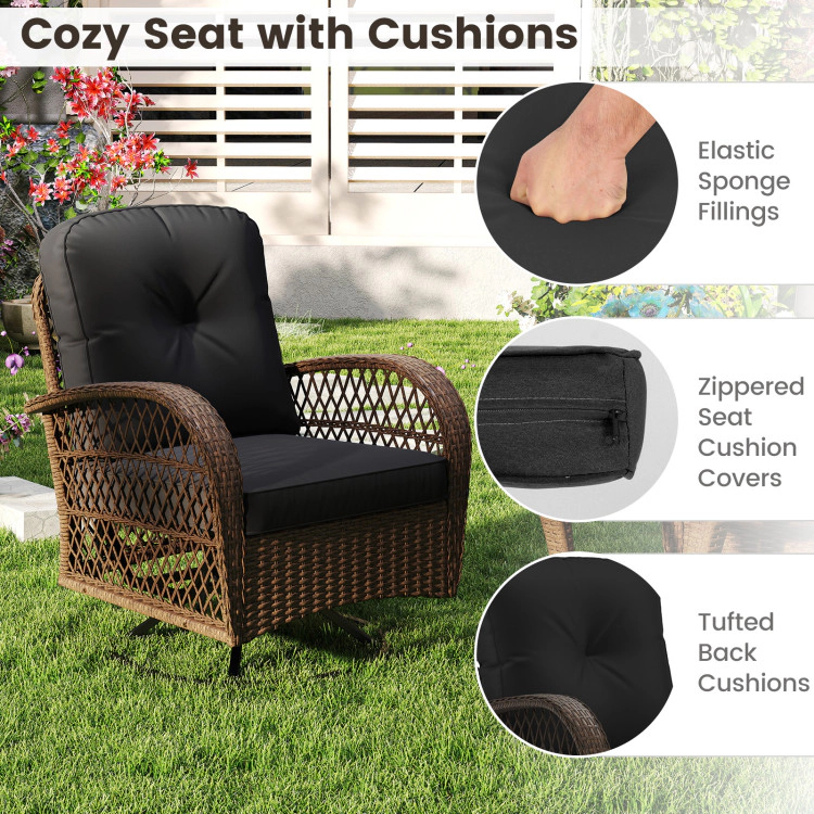 Hivvago 3 Piece Patio Swivel Rocker Set With Tempered Glass Side Table And Thick Cushions