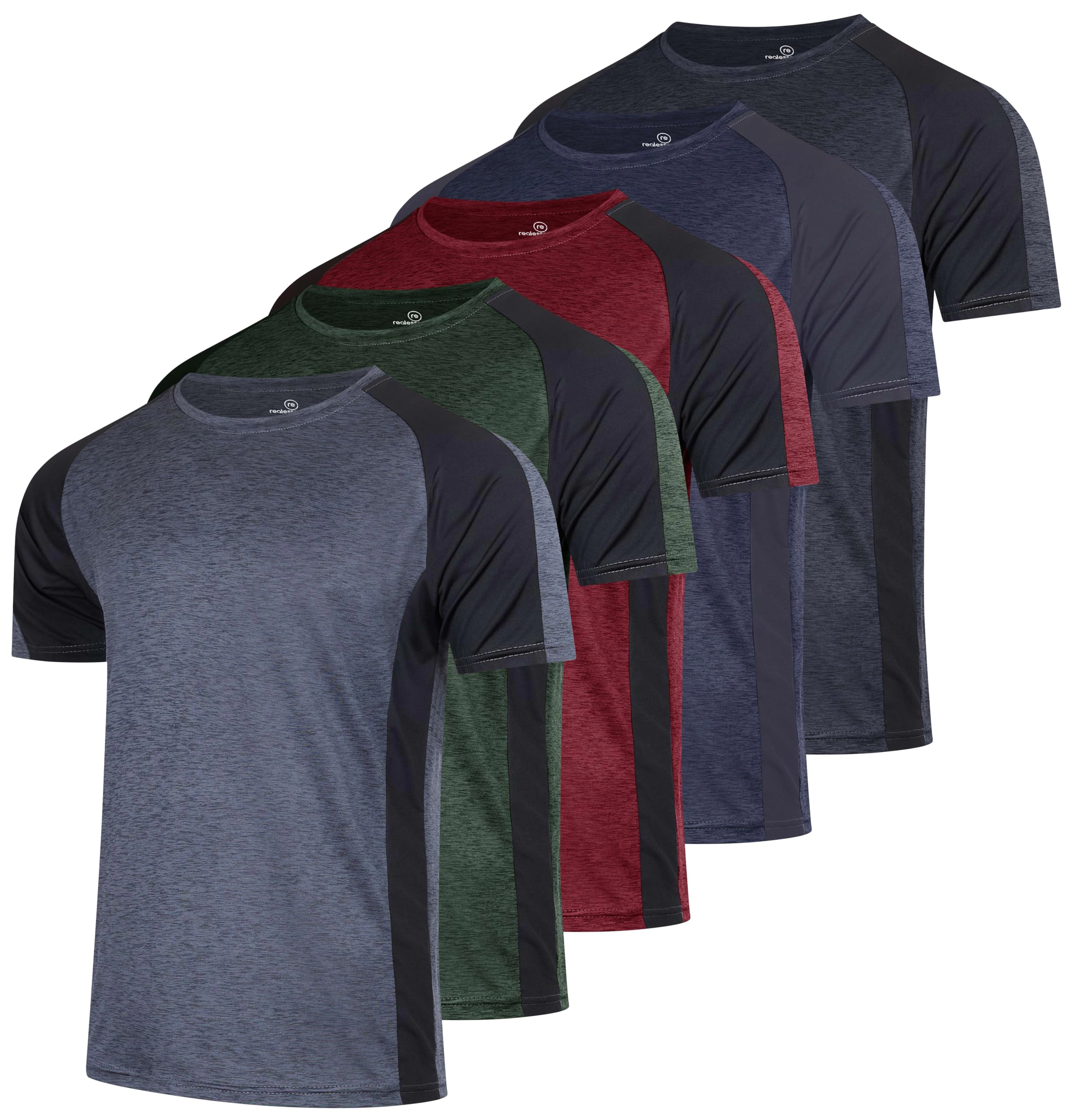PIGFDK 5 Pack Men's Dry Fit Workout Crew Neck Athletic Gym Running Tees