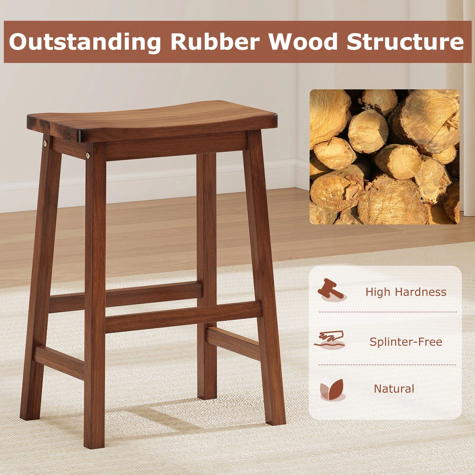 SlickBlue Set of 2 Walnut Saddle Seat Counter Height Bar Stools with Footrest Set