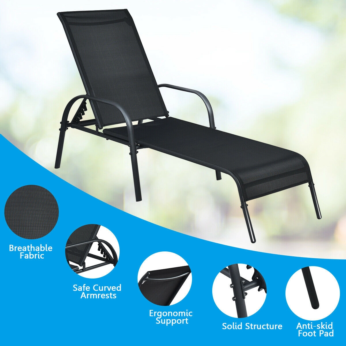 Hivvago Adjustable Patio Chaise Folding Lounge Chair With Backrest