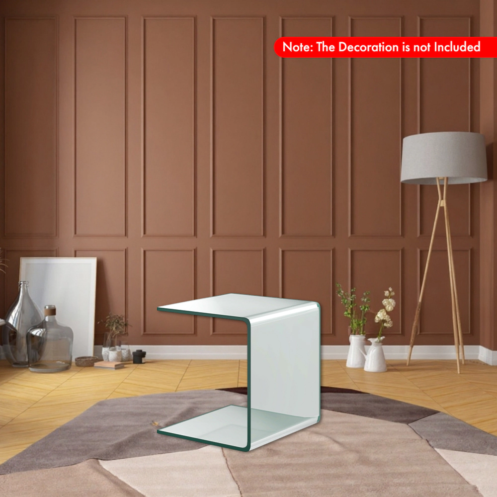 Hivvago Waterfall Design Tempered Glass End Table 18 Inch with Non-Slip Pads