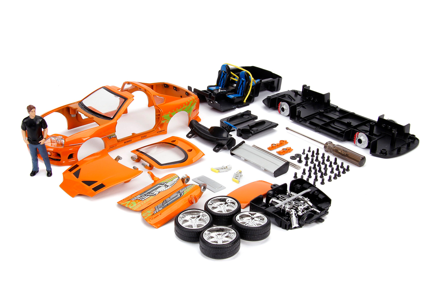 Jada Model Kit Toyota Supra Metallic Orange With Brian Diecast Figure "Fast & Furious" Movie "Build N'