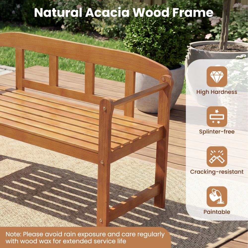 Hivvago 2-Seater Outdoor Acacia Wood Garden Bench With Backrest & Armrests