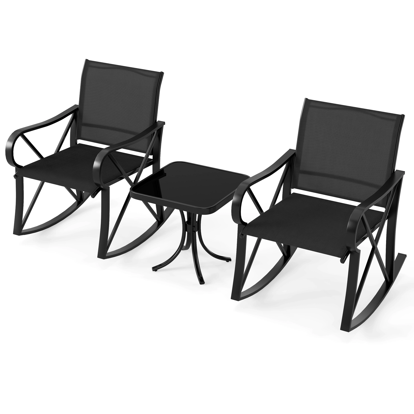 LJG 3 Piece Patio Rocking Set with Smooth Rocking Motion Outdoor Rocker Chair Bistro Set