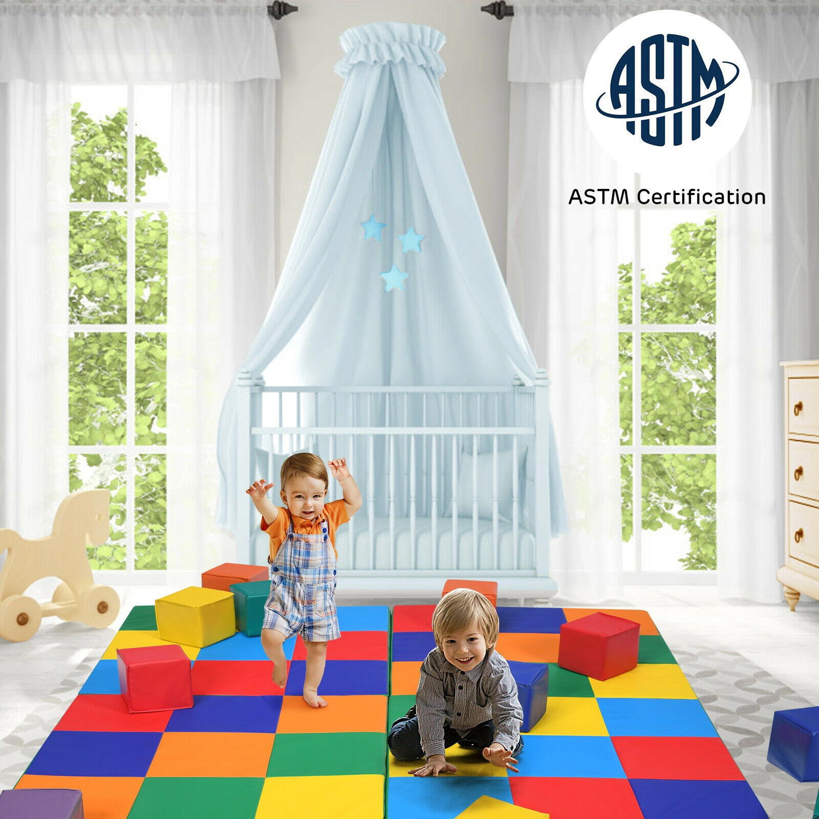 SUGIFT Baby Multicolor Folding Foam Play Mat with Hook and Loop Fasteners 58-in W 58-in D 1-in H Ages 9 Months+