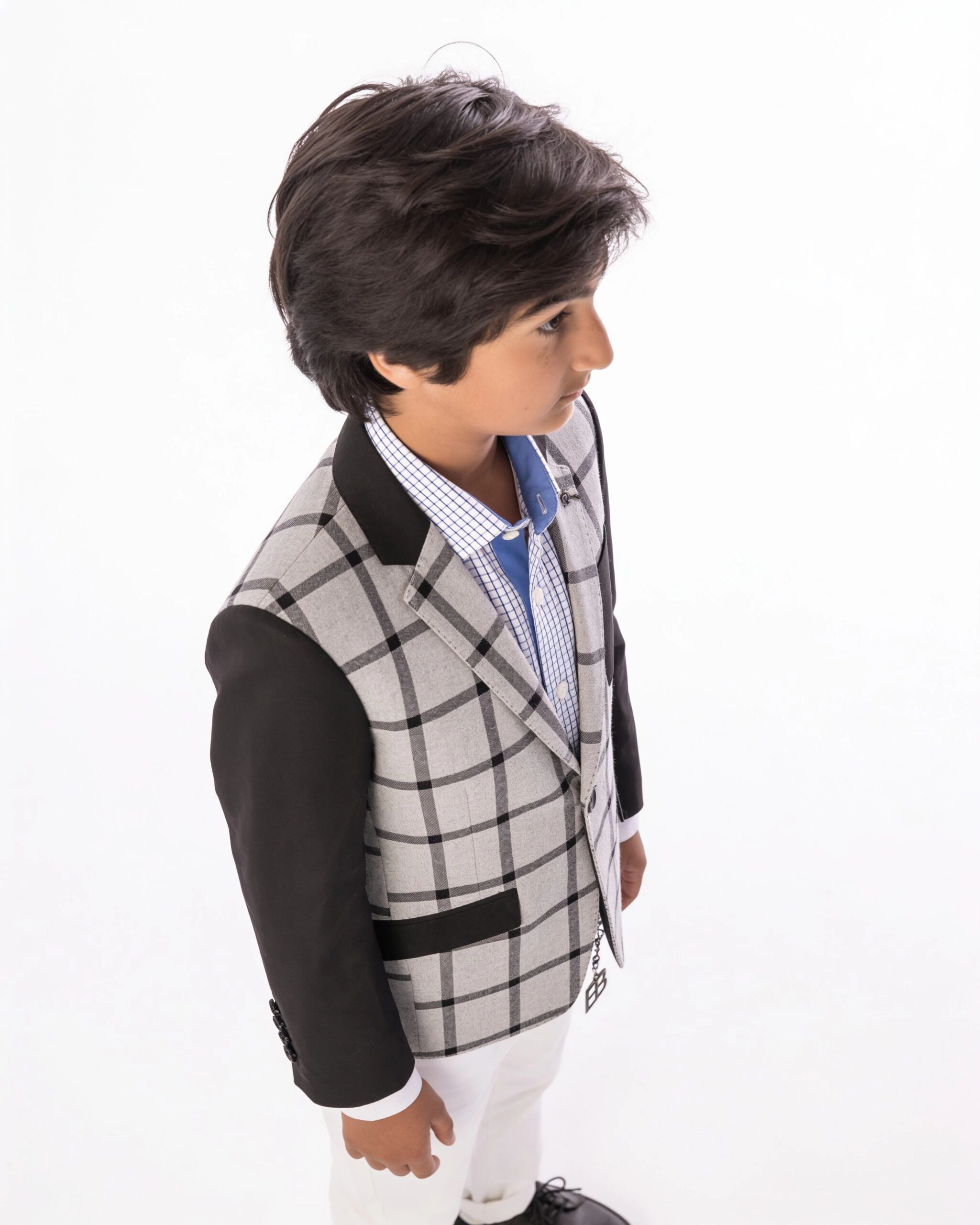 Elie Balleh Boys Slim Fit Windowpane Plaid Blazer