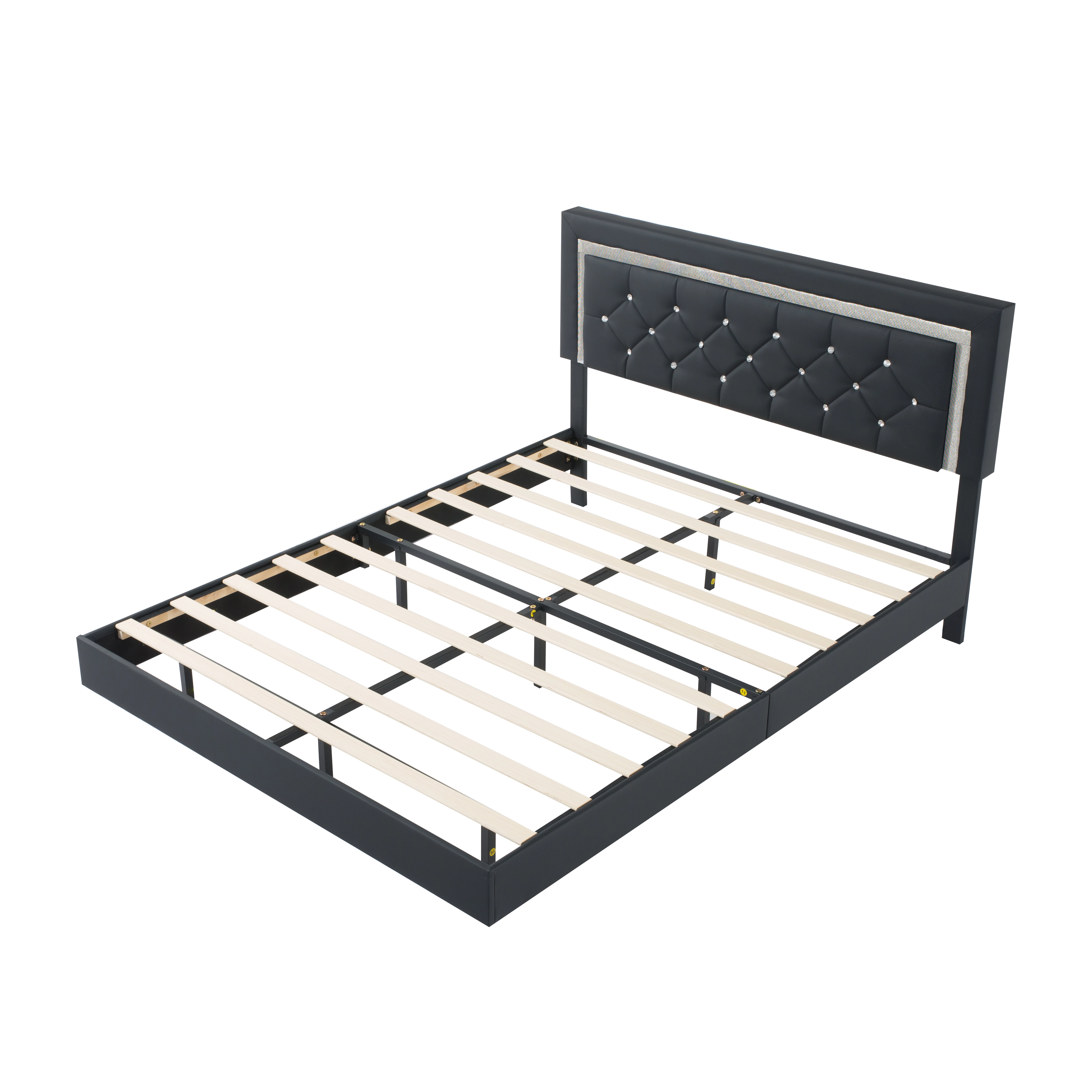 Flynama Queen Platform Bed with Adjustable LED Headboard (43-45"), RGB Lights, Black