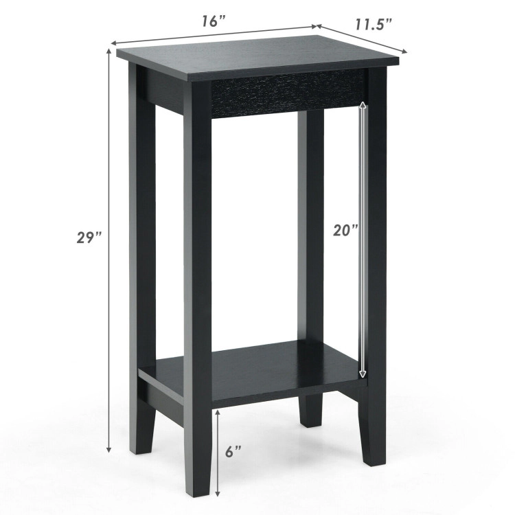 Hivvago 2-Layer Bedside Table with Wooden Legs and Storage Shelf