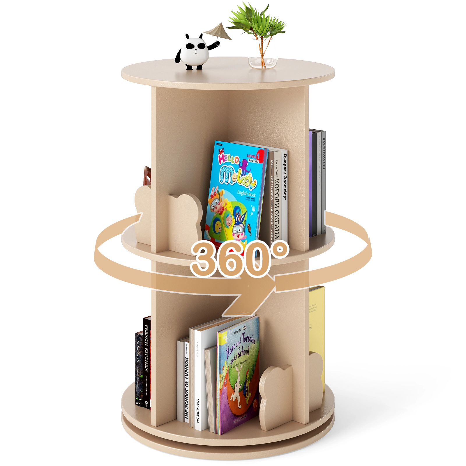 SUGIFT 2-Tier Freestanding Kids Rotating Bookshelf Storage Rack 33-lb Capacity Coffee MDF with 8 Compartments
