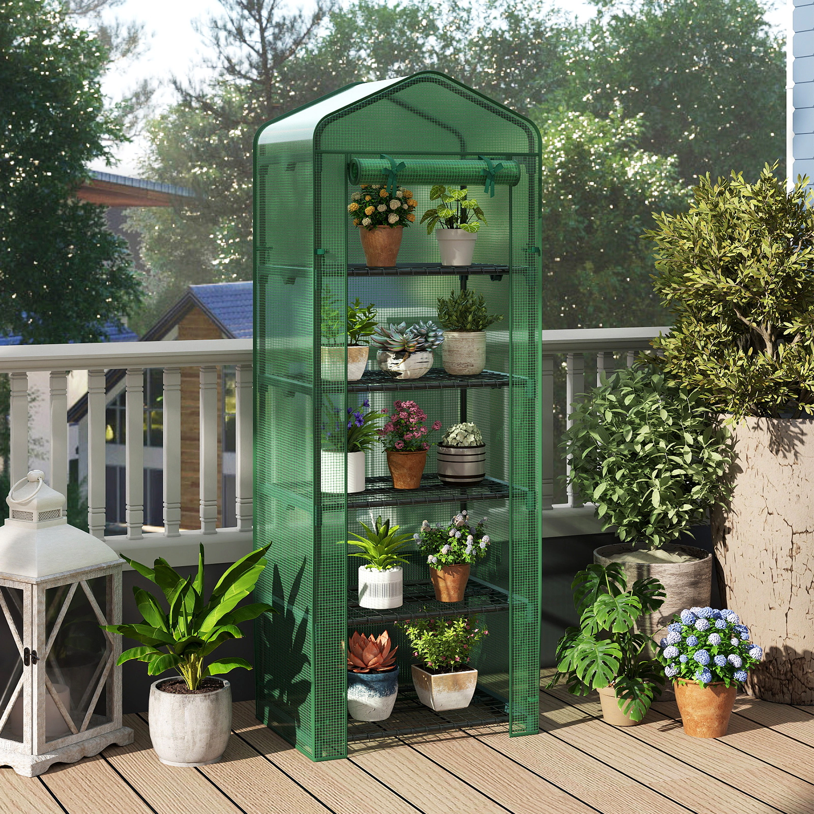 SUGIFT 75-in Tall Mini Greenhouse with 5-Tier Shelves Portable Plant Grow House and Roll-Up Zipper Door