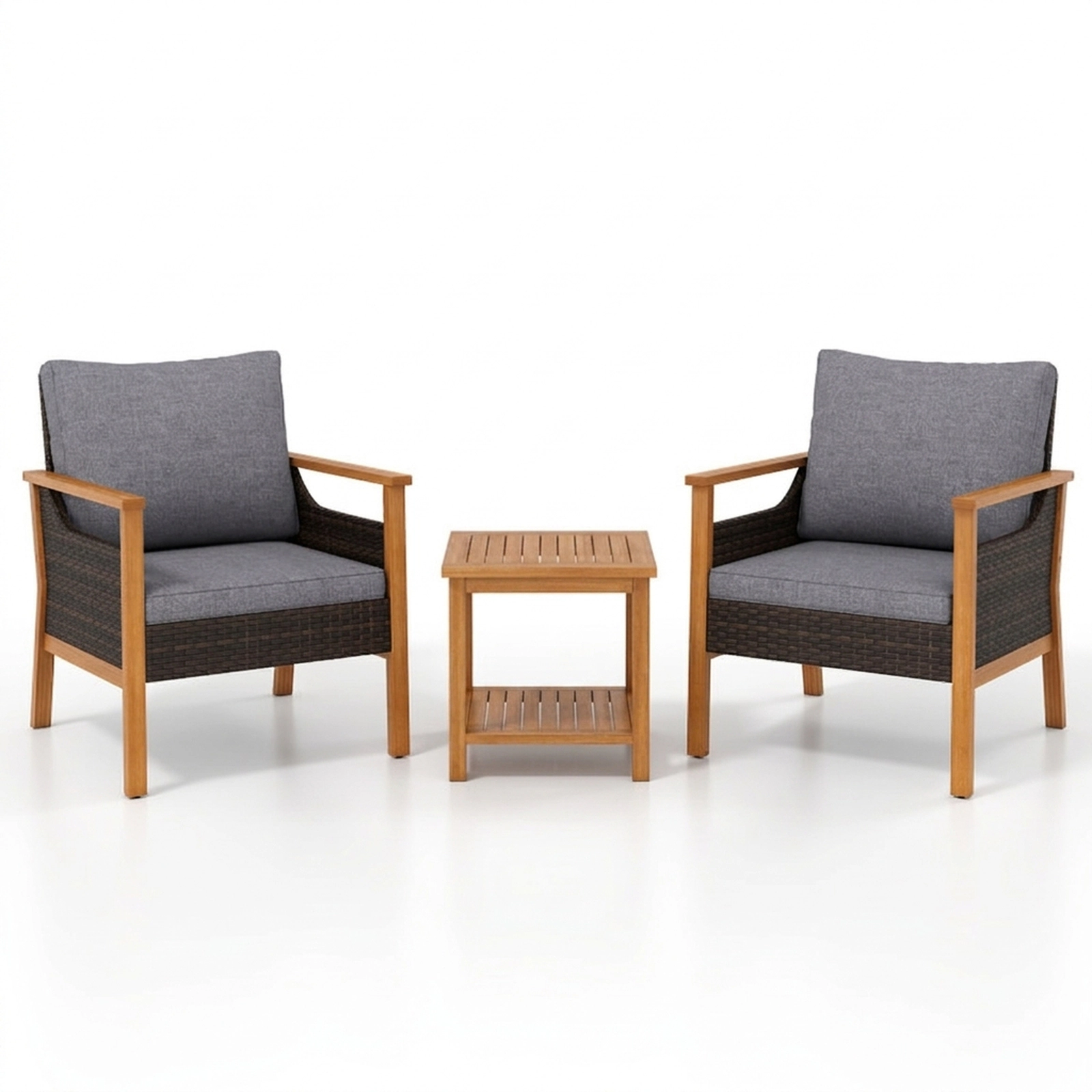 SUGIFT Patio Dining and Conversation Set with Armchairs 400-lb Chairs 165-lb Tabletop Gray Cushions Mix Brown Rattan