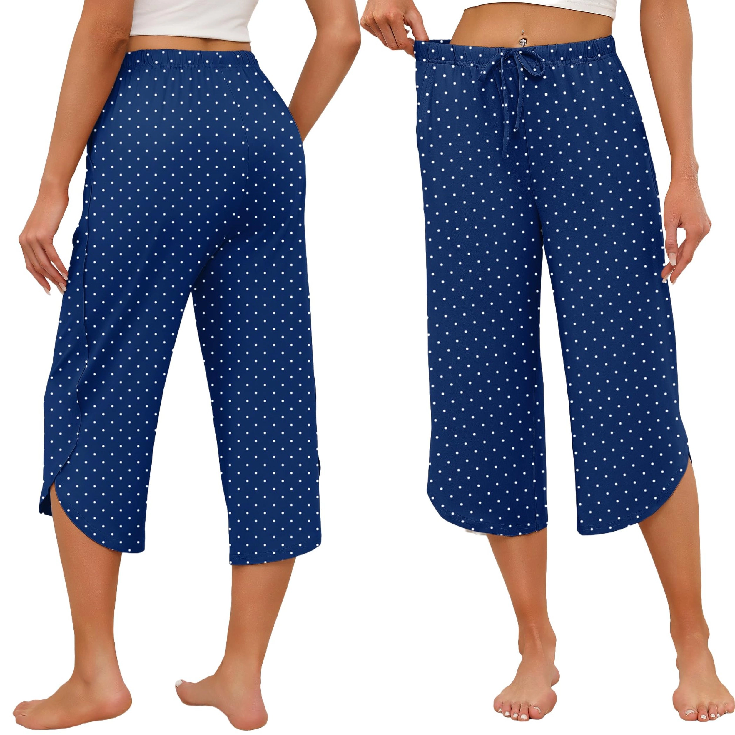 Ekouaer Womens Pajama Pants Capri Wide Leg Lounge Pj Summer Comfy Drawstring Bottoms